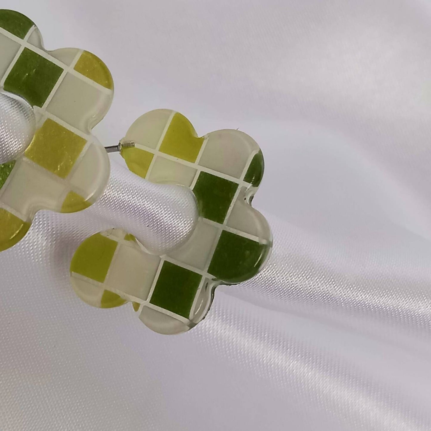 Green & White Retro Hoop Earrings