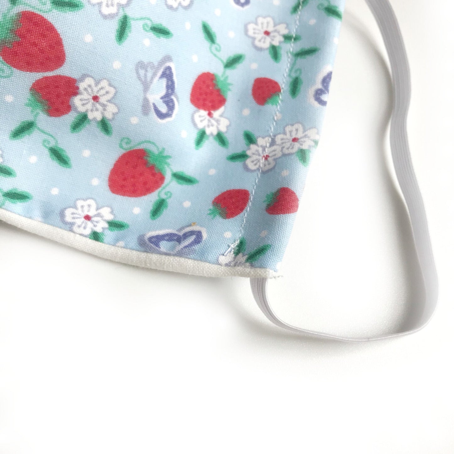 Reusable Blue Flower Face Mask And Matching Scrunchie - Face Covering, Strawberry Pattern, Flower Pattern, Floral Design, Hair Accessory