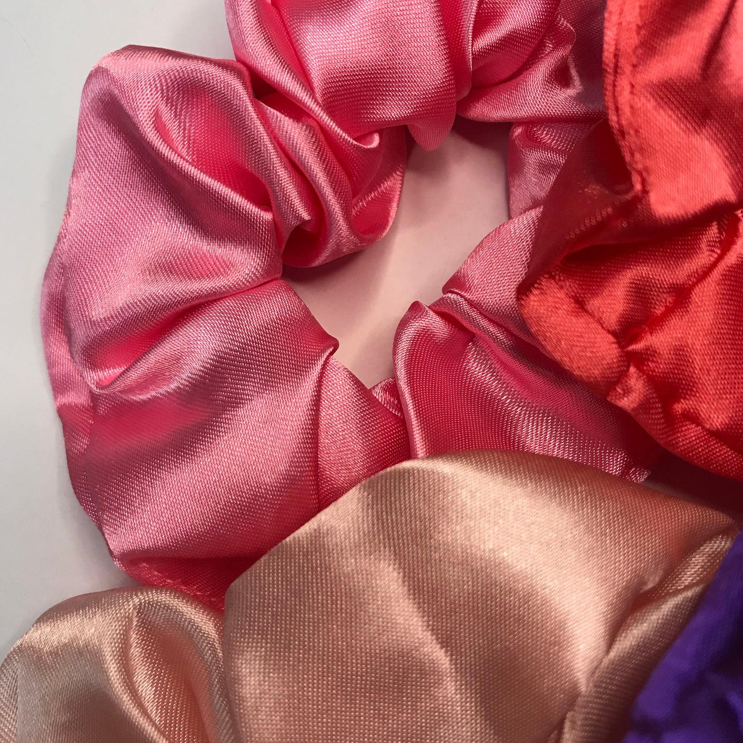 5 Pink Satin Scrunchies - Hair Scrunchies, Pink Scrunchies, Purple Scrunchie, Peach Scrunchie, Hair Bobbles,Hair Accessories,Snag Free, Pink
