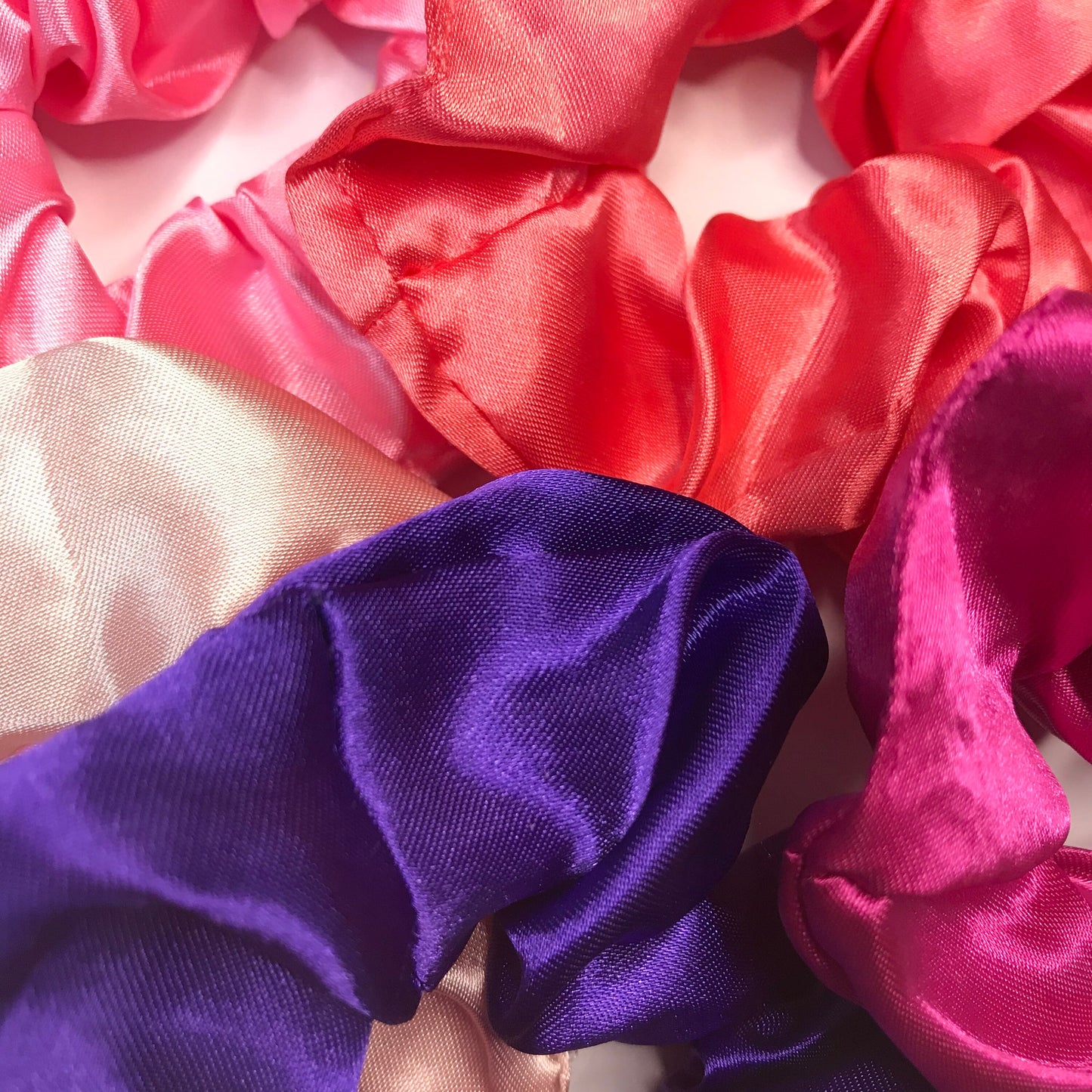 5 Pink Satin Scrunchies - Hair Scrunchies, Pink Scrunchies, Purple Scrunchie, Peach Scrunchie, Hair Bobbles,Hair Accessories,Snag Free, Pink