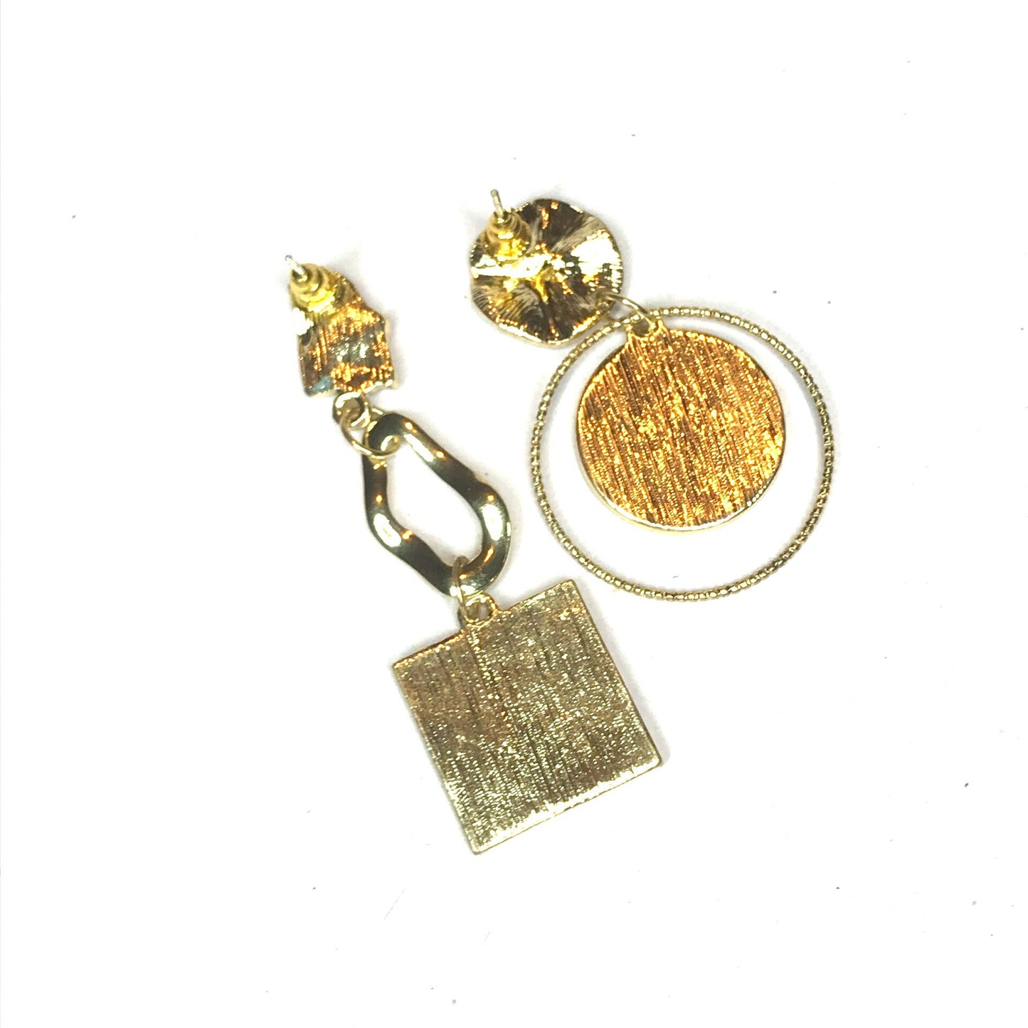 Gold Plate Abstract Face Charm Miss Match Drop Earrings - Feminist Earrings, Abstract Face Earrings, Abstract Jewellery, Hanging Jewellery