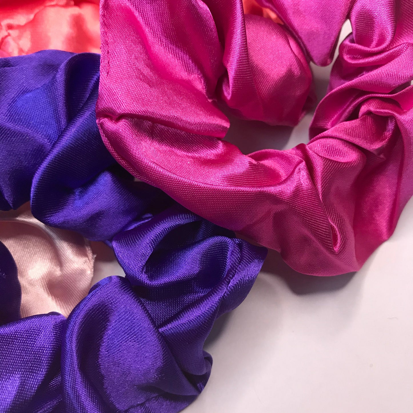 5 Pink Satin Scrunchies - Hair Scrunchies, Pink Scrunchies, Purple Scrunchie, Peach Scrunchie, Hair Bobbles,Hair Accessories,Snag Free, Pink