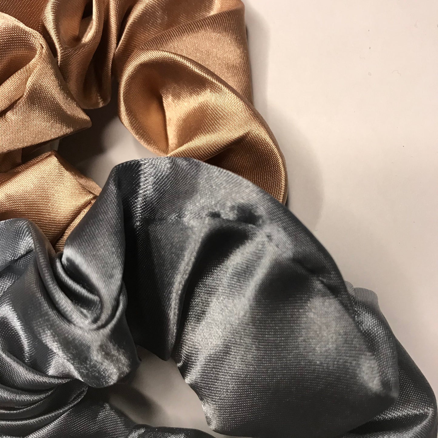 5 Metalic Satin Scrunchies - Hair Scrunchies, Metalic Scrunchies, Beige Scrunchie, Silver Scrunchie, Hair Bobbles,Hair Accessories,Snag Free