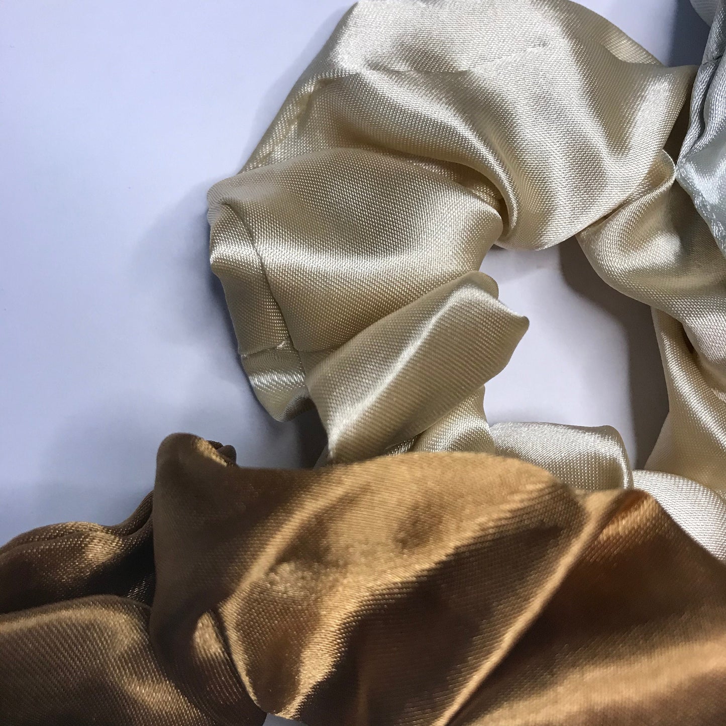 5 Metalic Satin Scrunchies - Hair Scrunchies, Metalic Scrunchies, Beige Scrunchie, Silver Scrunchie, Hair Bobbles,Hair Accessories,Snag Free