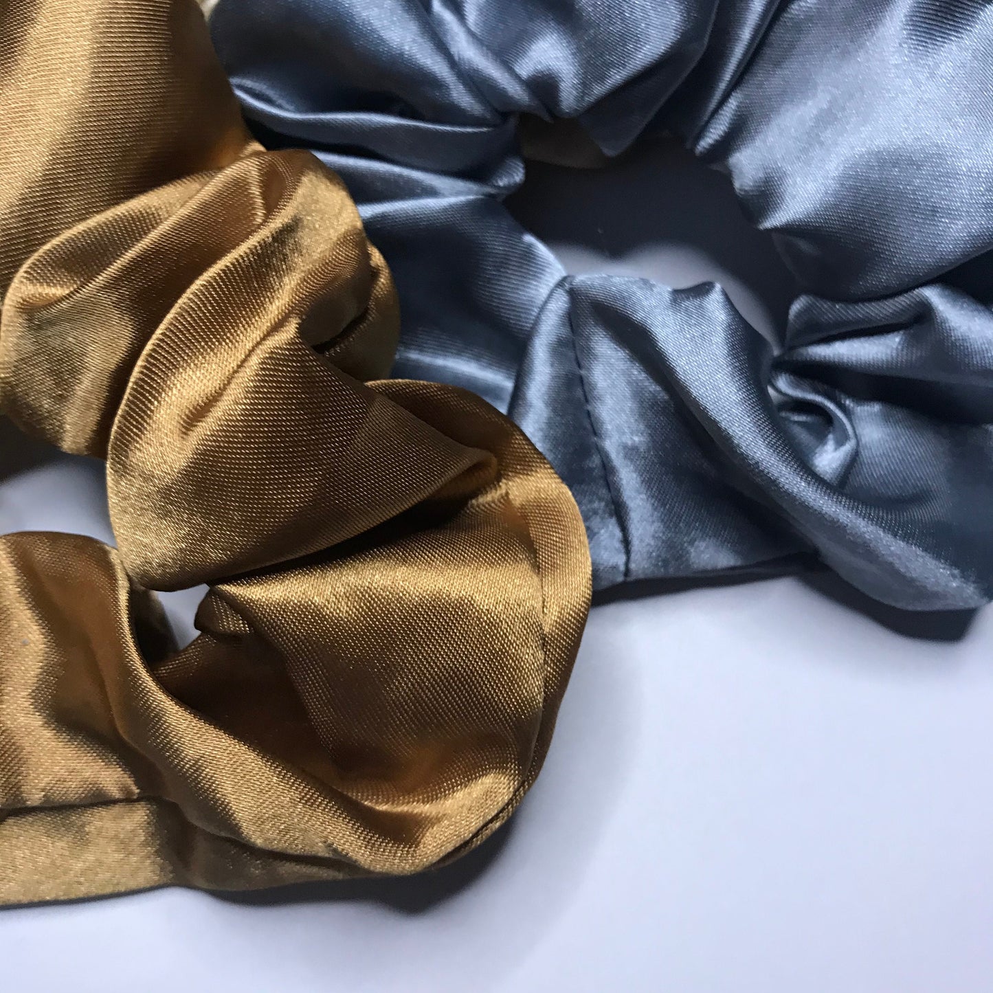 5 Metalic Satin Scrunchies - Hair Scrunchies, Metalic Scrunchies, Beige Scrunchie, Silver Scrunchie, Hair Bobbles,Hair Accessories,Snag Free