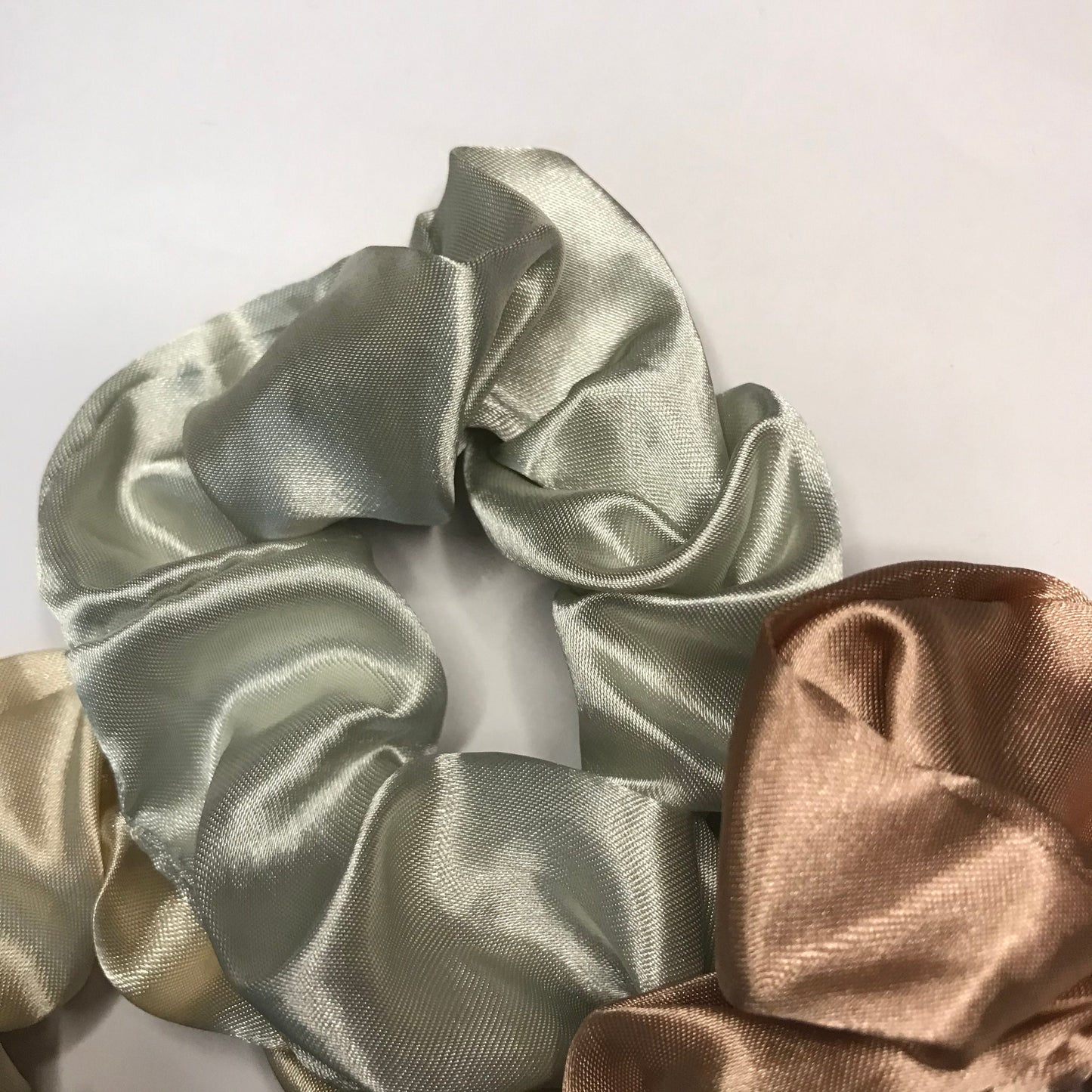 5 Metalic Satin Scrunchies - Hair Scrunchies, Metalic Scrunchies, Beige Scrunchie, Silver Scrunchie, Hair Bobbles,Hair Accessories,Snag Free