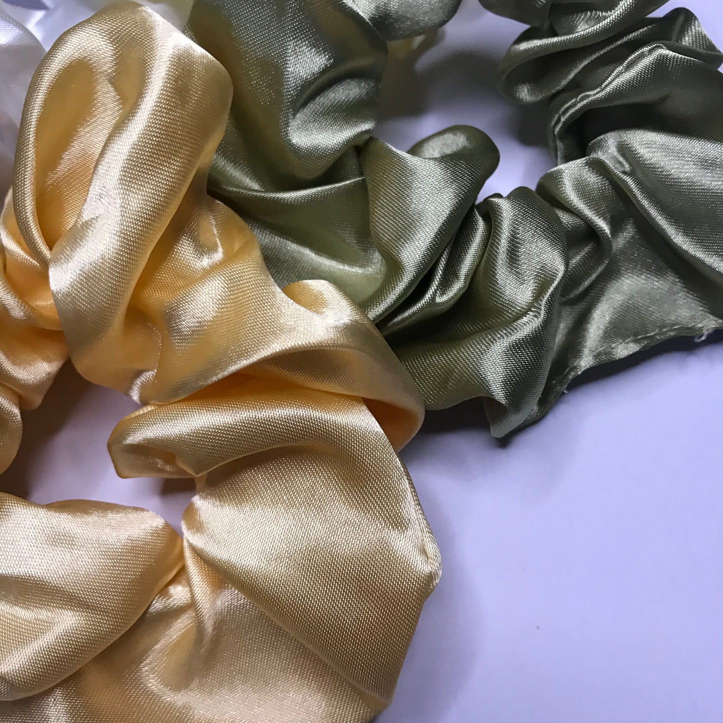 5 Warm Tones Satin Scrunchies - Hair Scrunchies, Blue Scrunchies, Green Scrunchie, Yellow Scrunchie, Hair Bobbles,Hair Accessories,Snag Free