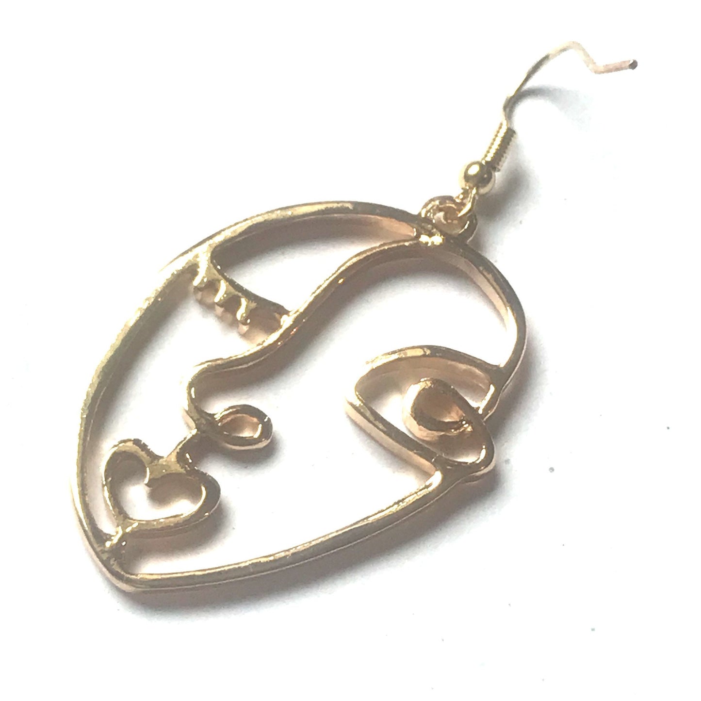 Gold Plated Hollow Out Face Charm Drop Earrings - Feminist Earrings, Abstract Face Earrings, High Polished, Hanging Jewellery, Accessories