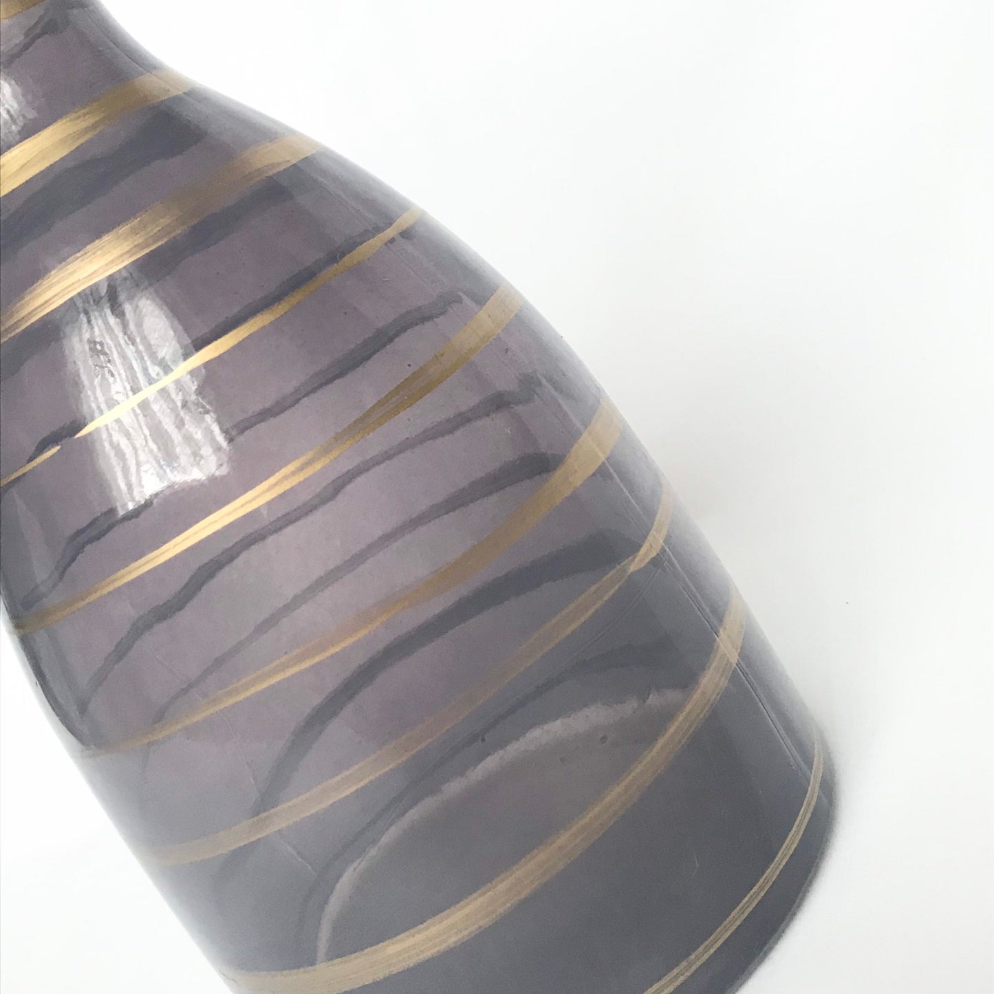 Blue Glass Vase With Gold Stripes - Decorative Bottle, Art Deco Style, Gift, Glassware, Flower Arranging, Homeware, Flowers, geometric