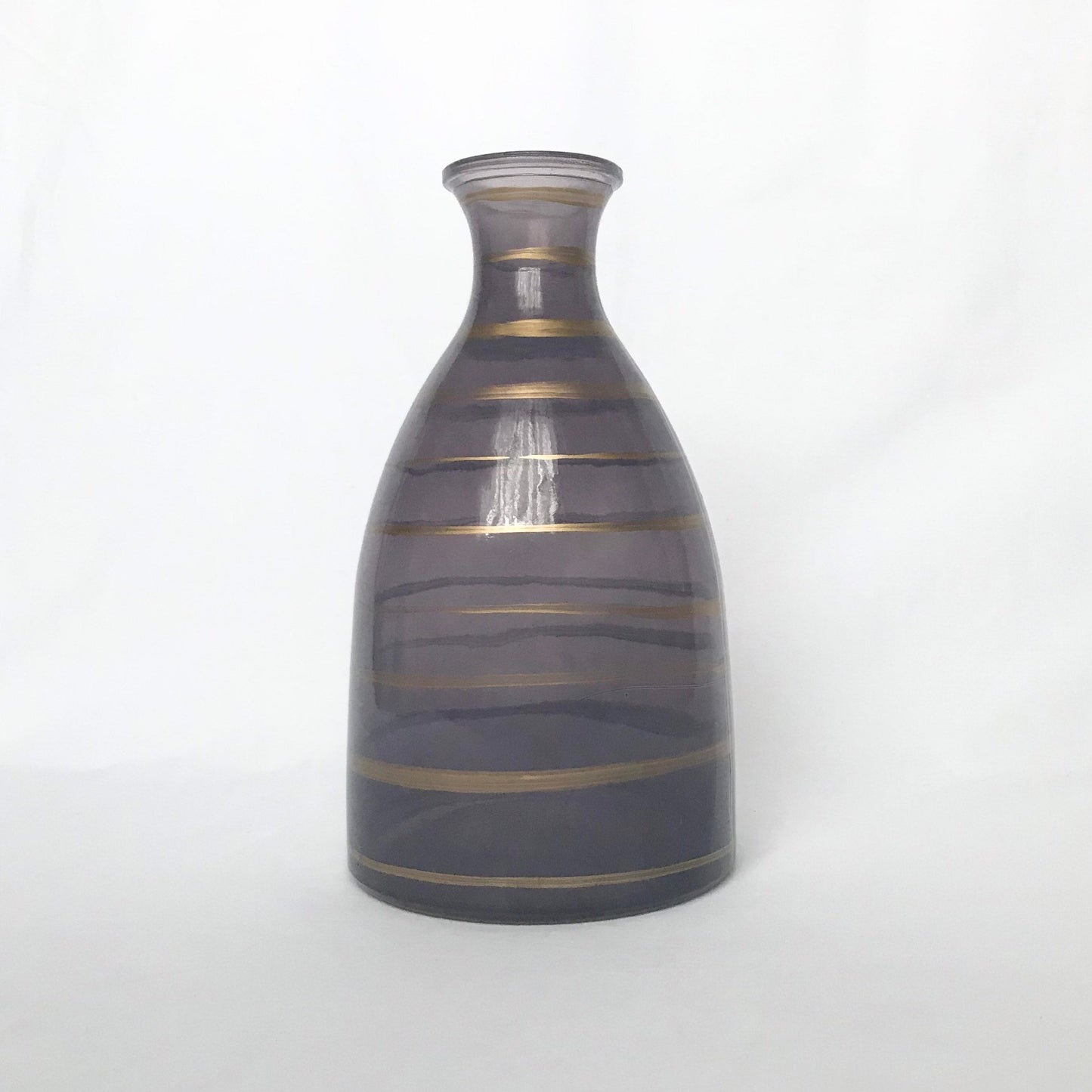 Blue Glass Vase With Gold Stripes - Decorative Bottle, Art Deco Style, Gift, Glassware, Flower Arranging, Homeware, Flowers, geometric