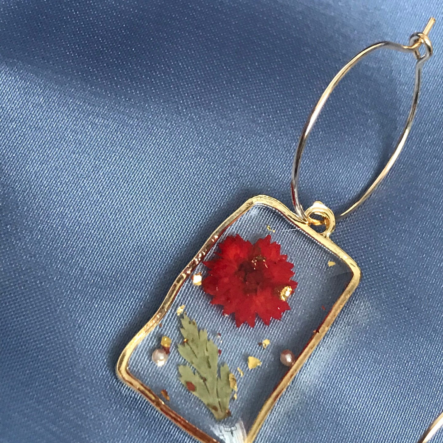 Flower Rectangle Drop Earrings - Hanging Jewellery, Accessories, Flower Earrings, Flower Jewlellery, Red Flower Earrings, Statement Earrings