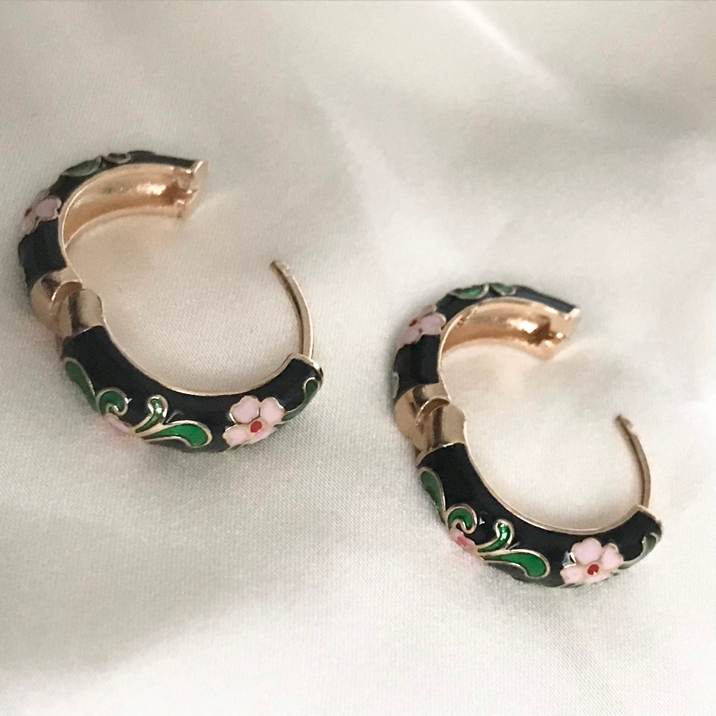 Black Flower Hoop Earrings - Hanging Jewellery, Accessories, Flower Earrings, Flower Jewlellery, Vintage Style Earrings,Pink Flower Earrings