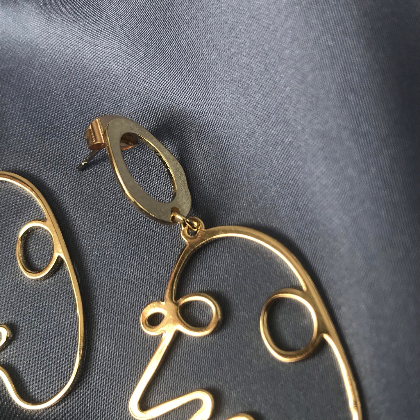 Gold Plated Hollow Out Face Charm Drop Earrings - Feminist Earrings, Abstract Face Earrings, High Polished, Hanging Jewellery, Accessories