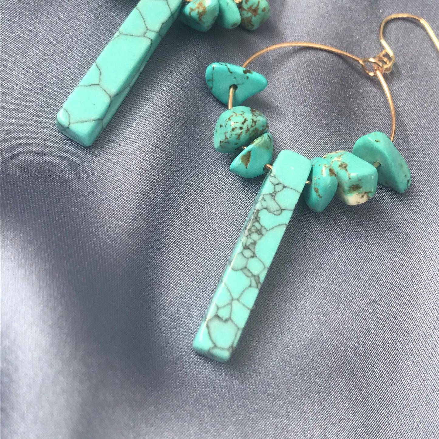 Blue Stone Hoop Drop Earrings - Hanging Jewellery,Accessories, Gold Hoop Earrings, Minimalist Earrings, Stone Earrings, Stone Jewellery