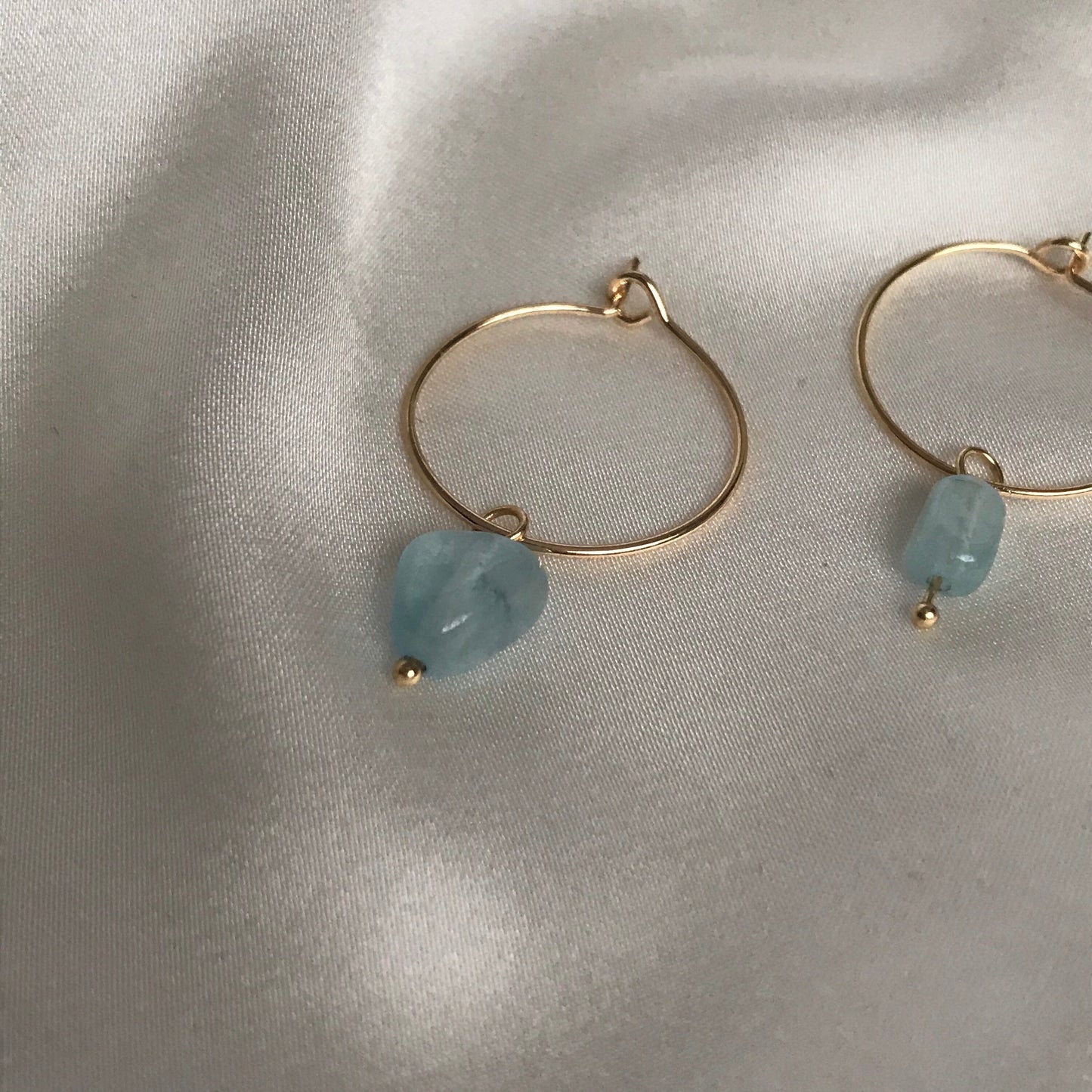 Blue Stone Hoop Drop Earrings - Hanging Jewellery,Accessories, Gold Hoop Earrings, Minimalist Earrings, Stone Earrings, Stone Jewellery