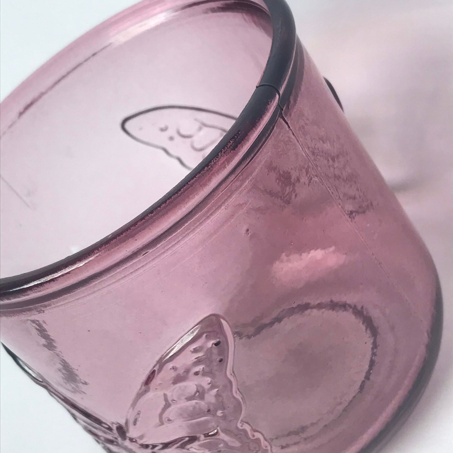 Recycled Pink Butterfly Glass Tumbler - Recycled Glass, Summer Glasses, Butterfly Glasses,Summer Glassware,Gifts For Her,Colourful Glassware