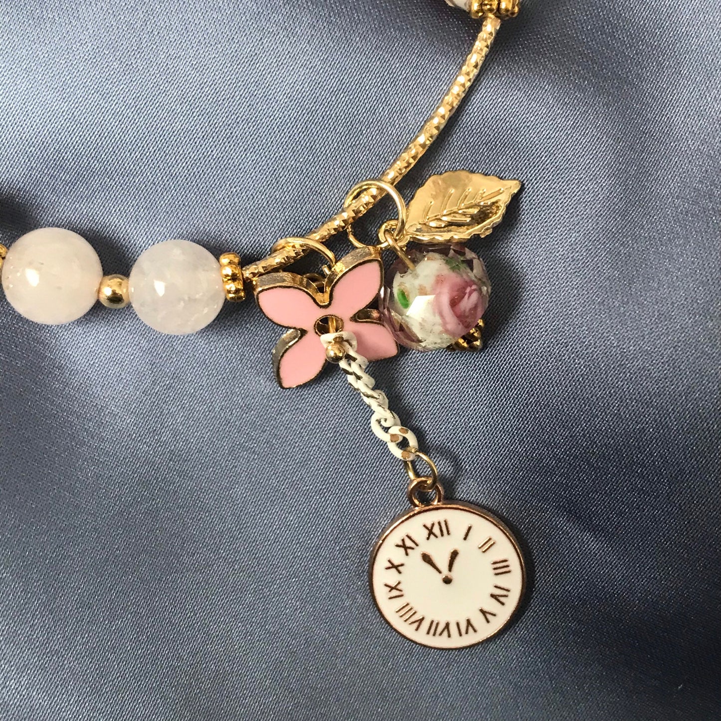 Pink Floral Bead Charm Bracelet - Bead Jewellery, Pink Accessories, Charm Bracelet,Bead Bracelet,Classy Bracelet,Cute Bracelet,Pink Jewelley