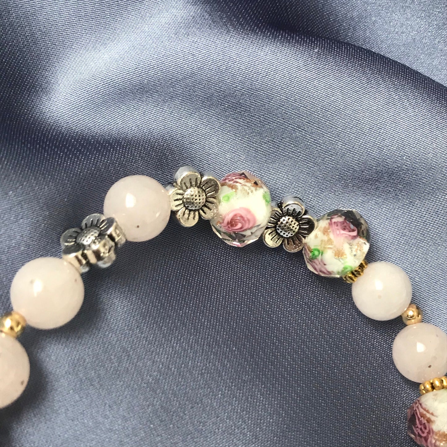 Pink Floral Bead Charm Bracelet - Bead Jewellery, Pink Accessories, Charm Bracelet,Bead Bracelet,Classy Bracelet,Cute Bracelet,Pink Jewelley
