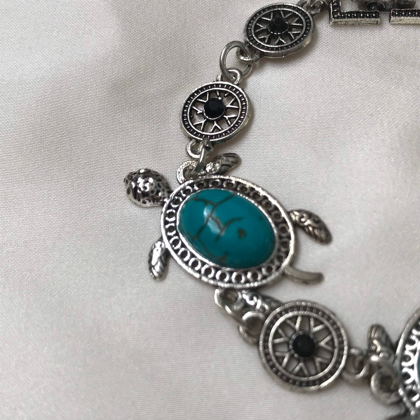 Silver & Blue Turtle Charm Bracelet