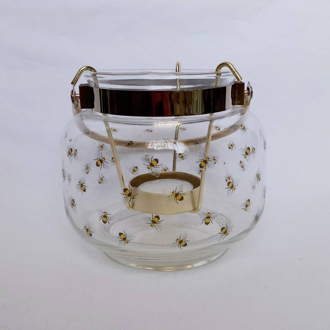 Bumble Bee Glass Lantern - Decorative Lantern, Cute Glass, Art Deco Style, Gifts For Her, Glassware, Homeware, Gold Lantern, Botanical Bee