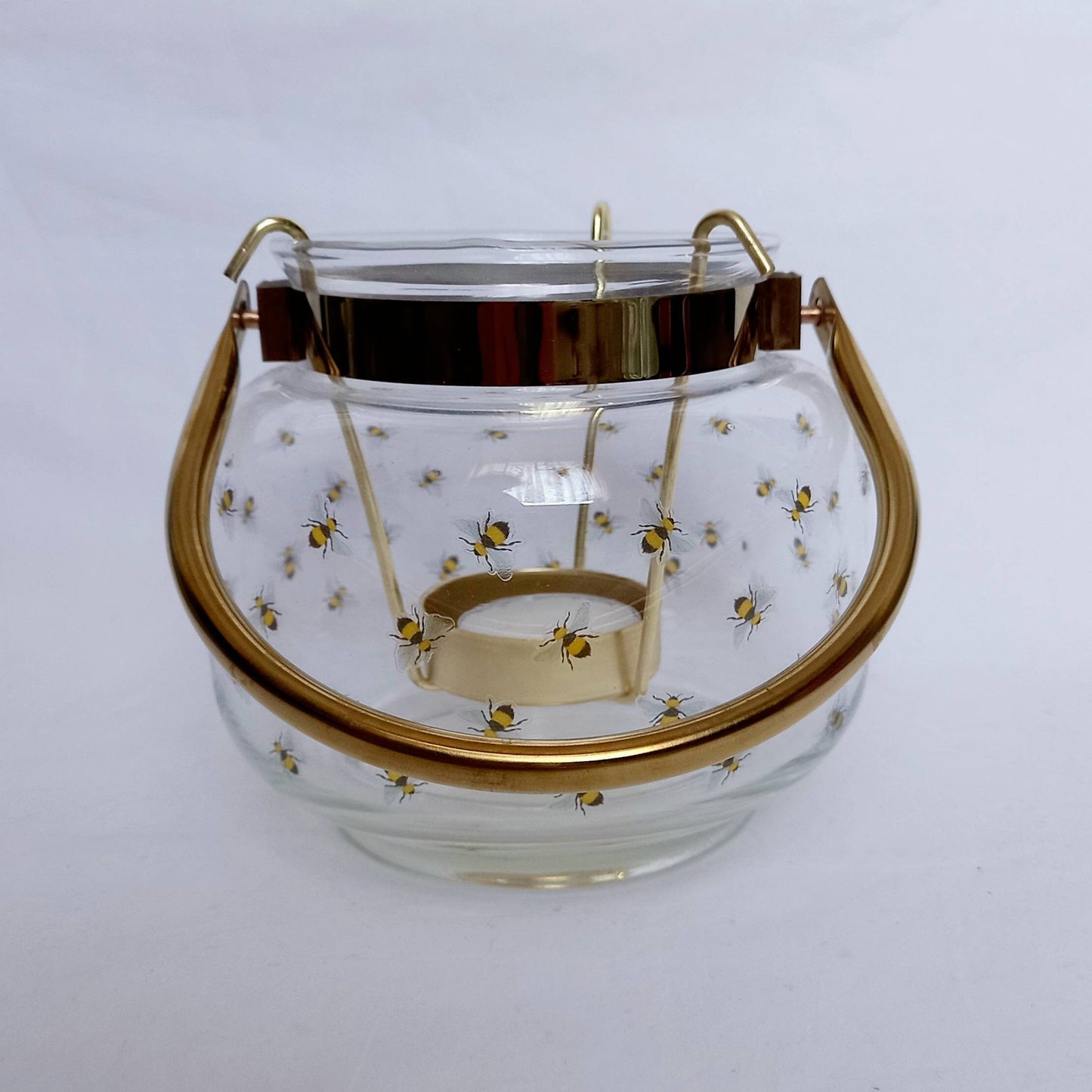 Bumble Bee Glass Lantern - Decorative Lantern, Cute Glass, Art Deco Style, Gifts For Her, Glassware, Homeware, Gold Lantern, Botanical Bee