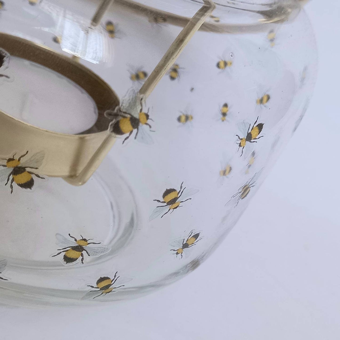 Bumble Bee Glass Lantern - Decorative Lantern, Cute Glass, Art Deco Style, Gifts For Her, Glassware, Homeware, Gold Lantern, Botanical Bee