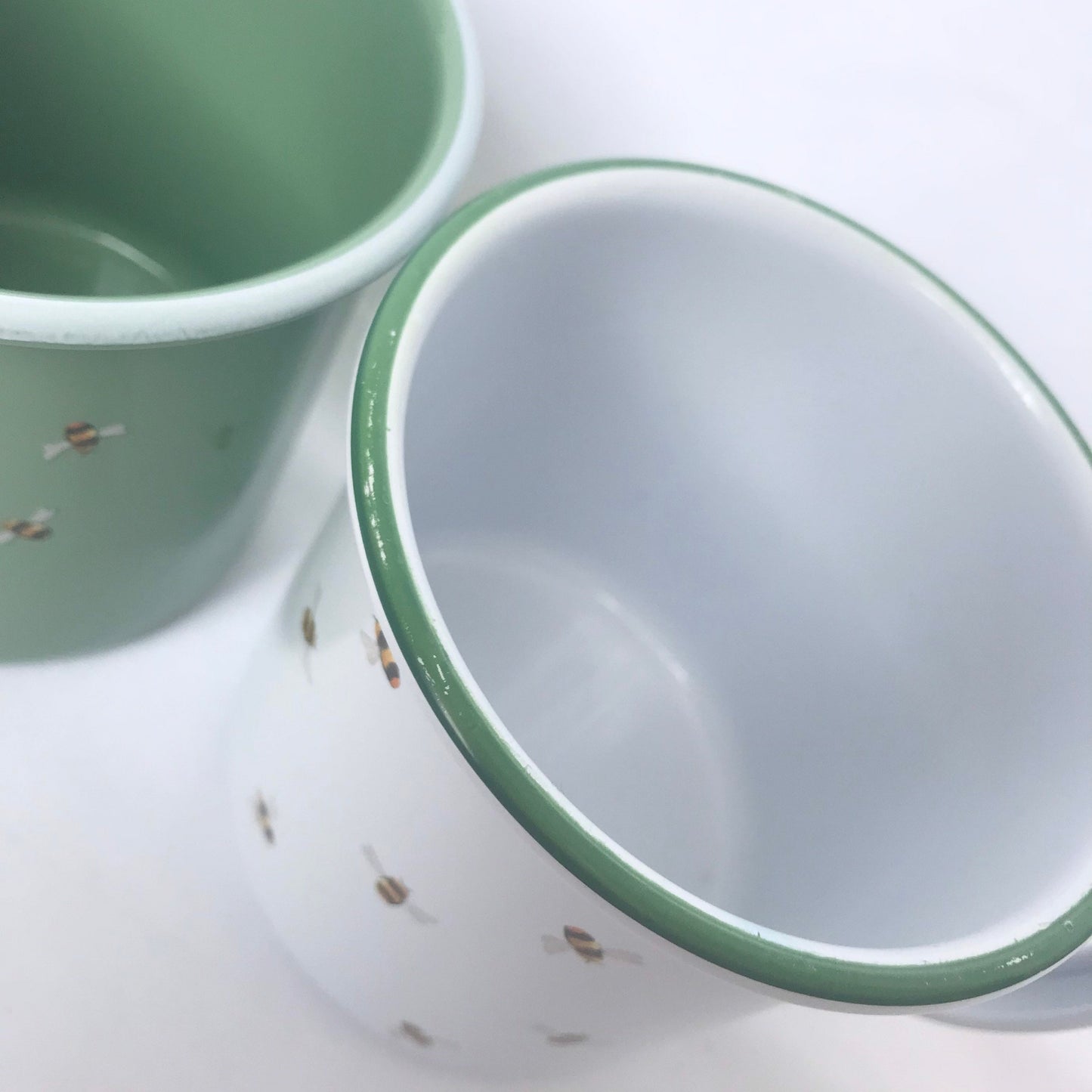 Set of 2 Bumble Bee Design Tin Mug - White Mug, Bee Mug, Coffee Cup, Gifts For Her, Camping Mug, Garden Mug, Cute Mug, Bee Design Cup