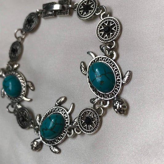 Silver & Blue Turtle Charm Bracelet