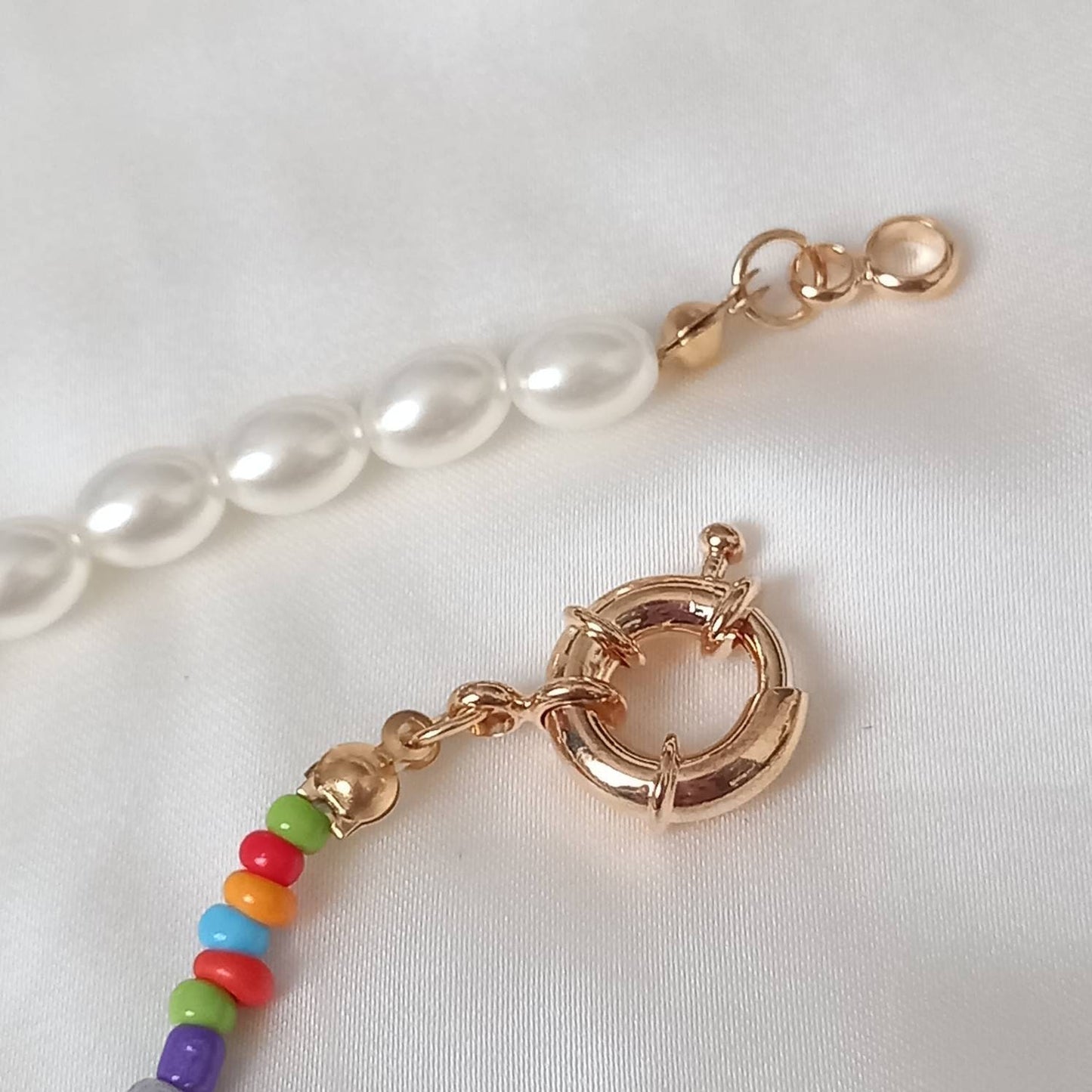 Rainbow Bead & Faux Pearl Bracelet - Pearl Jewellery, Accessories, Funky Bracelet, Bead Bracelet, Rainbow Bracelet, Cute Bracelet, Bright
