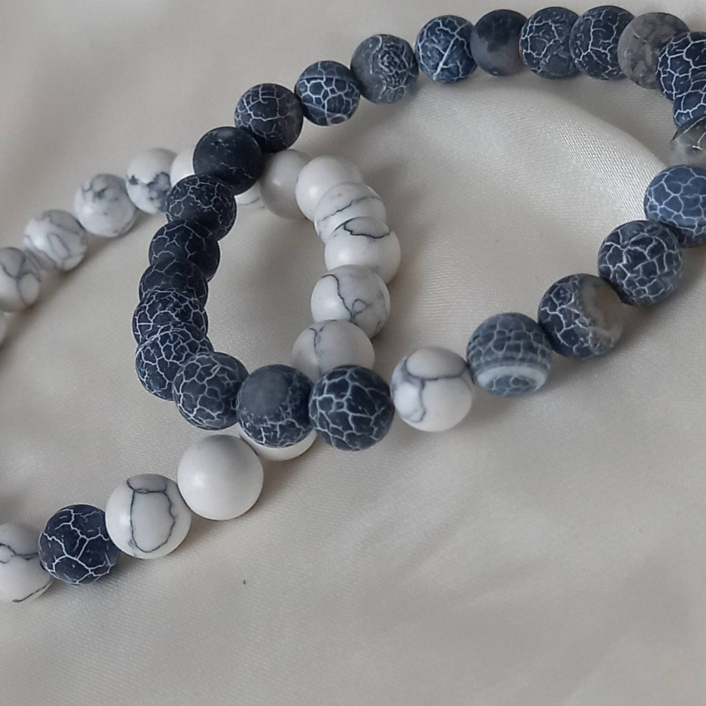 2 Matching Friendship Bead Bracelets - Bead Jewellery, Friendship Accessories, Bead Bracelets, Cute Bracelet, Grey, & White Jewellery