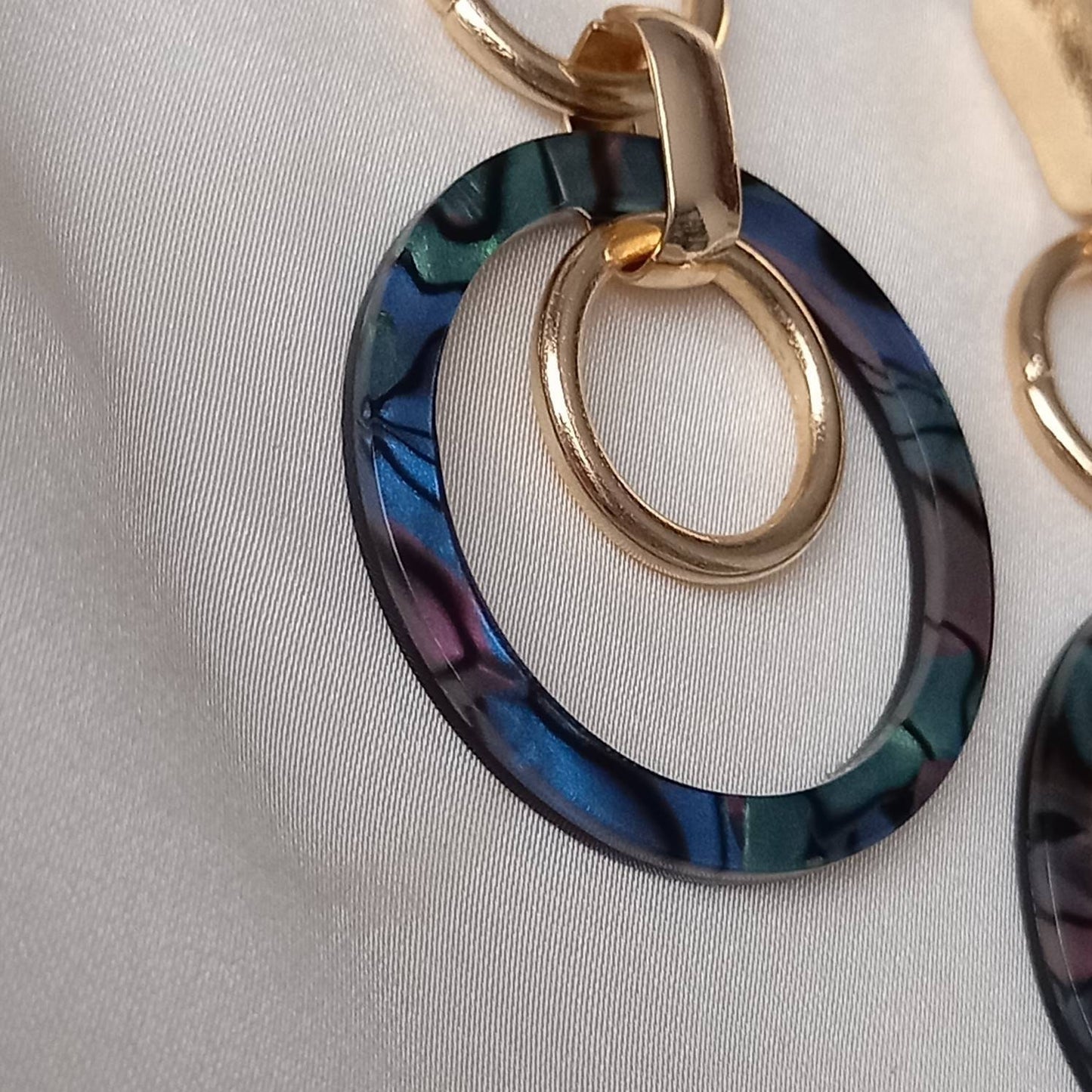 Gold Hoop Drop Earrings - Abstract Earrings, Unique Earrings, Hanging Jewellery, Gold Accessories, Gold Jewellery ,Gold Earrings, Blue