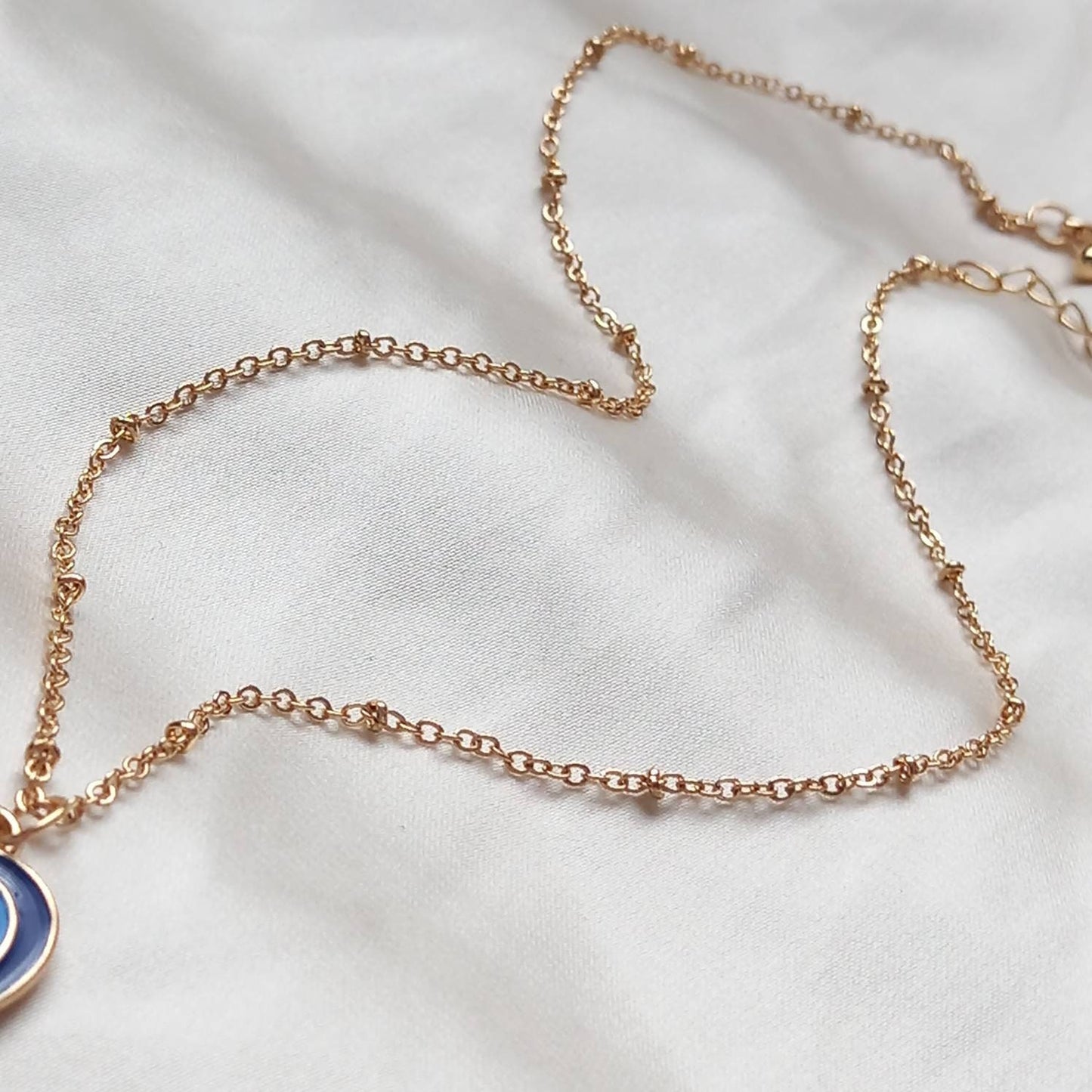 Blue & Gold Retro Heart Charm Necklace - 70's Style Necklace, Vintage Style, Hanging Jewellery,Accessories,Blue Jewellery,Gold Necklace