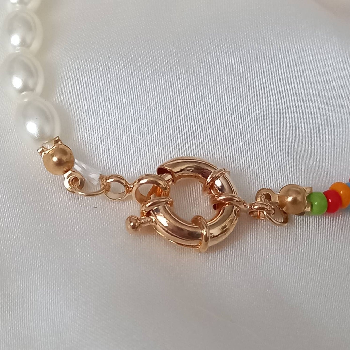 Rainbow Bead & Faux Pearl Bracelet - Pearl Jewellery, Accessories, Funky Bracelet, Bead Bracelet, Rainbow Bracelet, Cute Bracelet, Bright