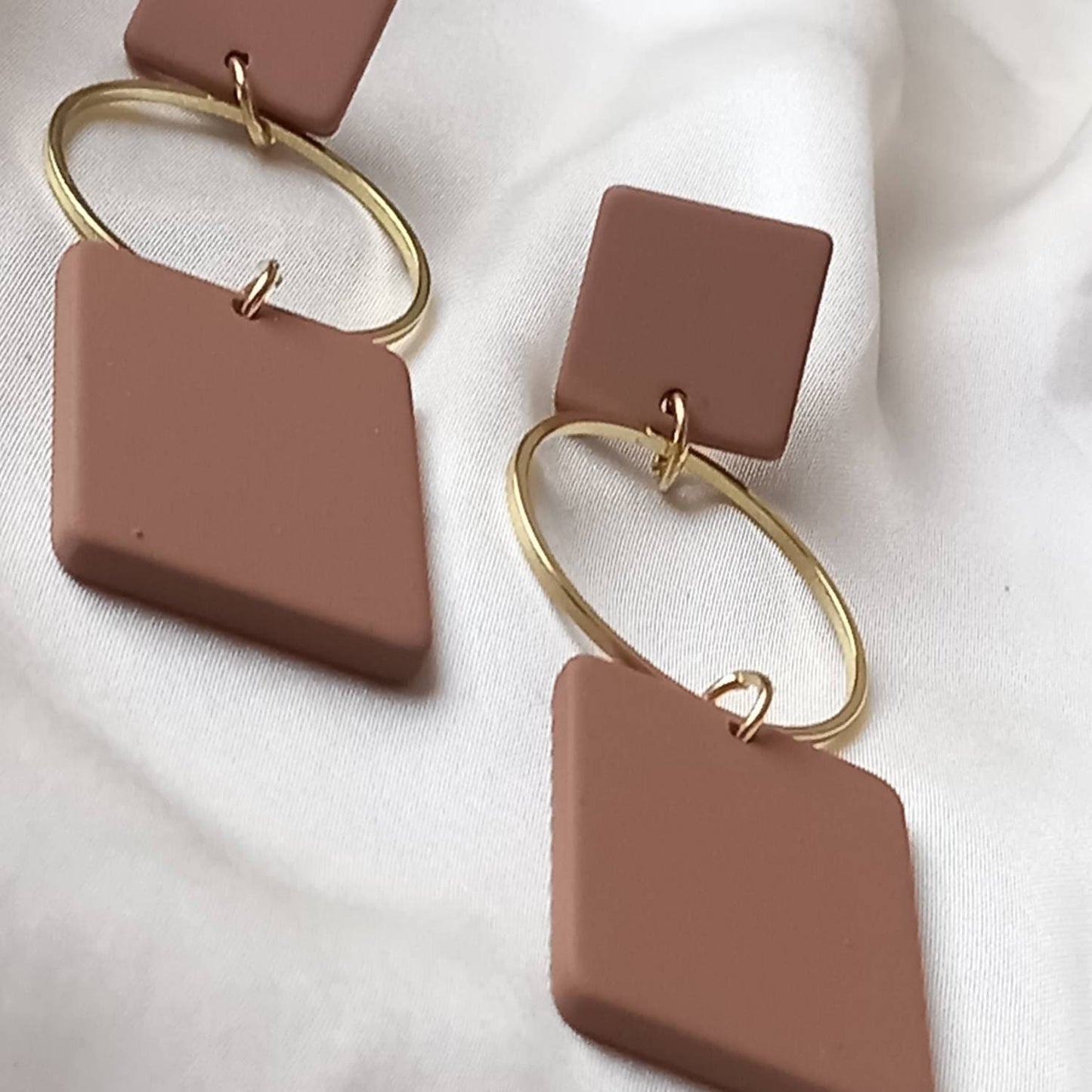 Gold and Brown Rectangle Drop Earrings - Abstract Earrings,Long Earrings,Brown Earrings,Rectangle Earrings,Gold Jewellery,Gold Earrings