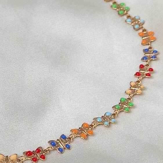 Gold Butterfly Choker Necklace - Gold Choker Necklace, Colourful Butterfly Charm Necklace, Choker Necklace In The UK, Jewellery In The UK