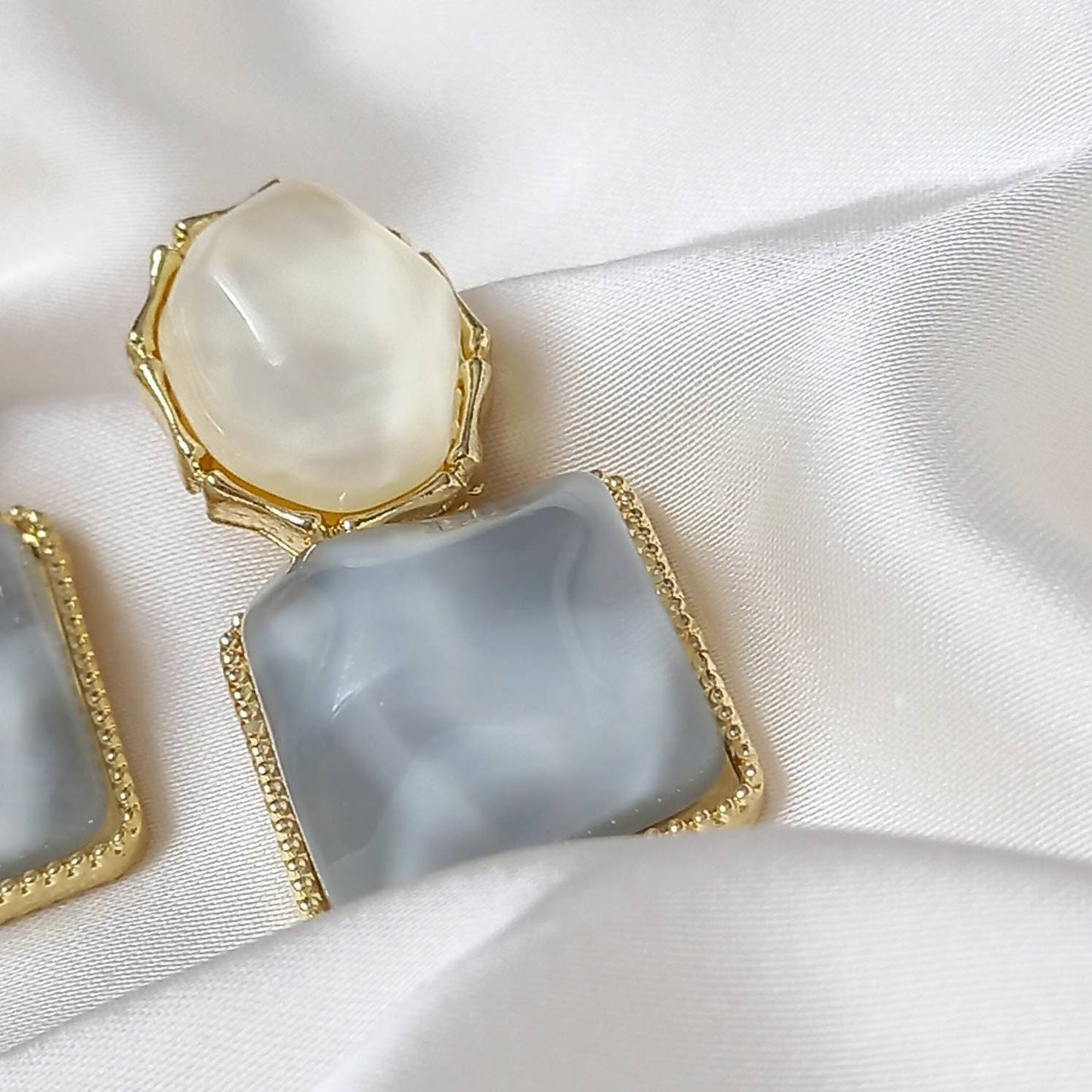 Blue and White Resin Drop Earrings - Hanging Jewellery,White Earrings,Blue Earrings,Gold Earrings,Resin Earrings,Chunky Earrings In The UK