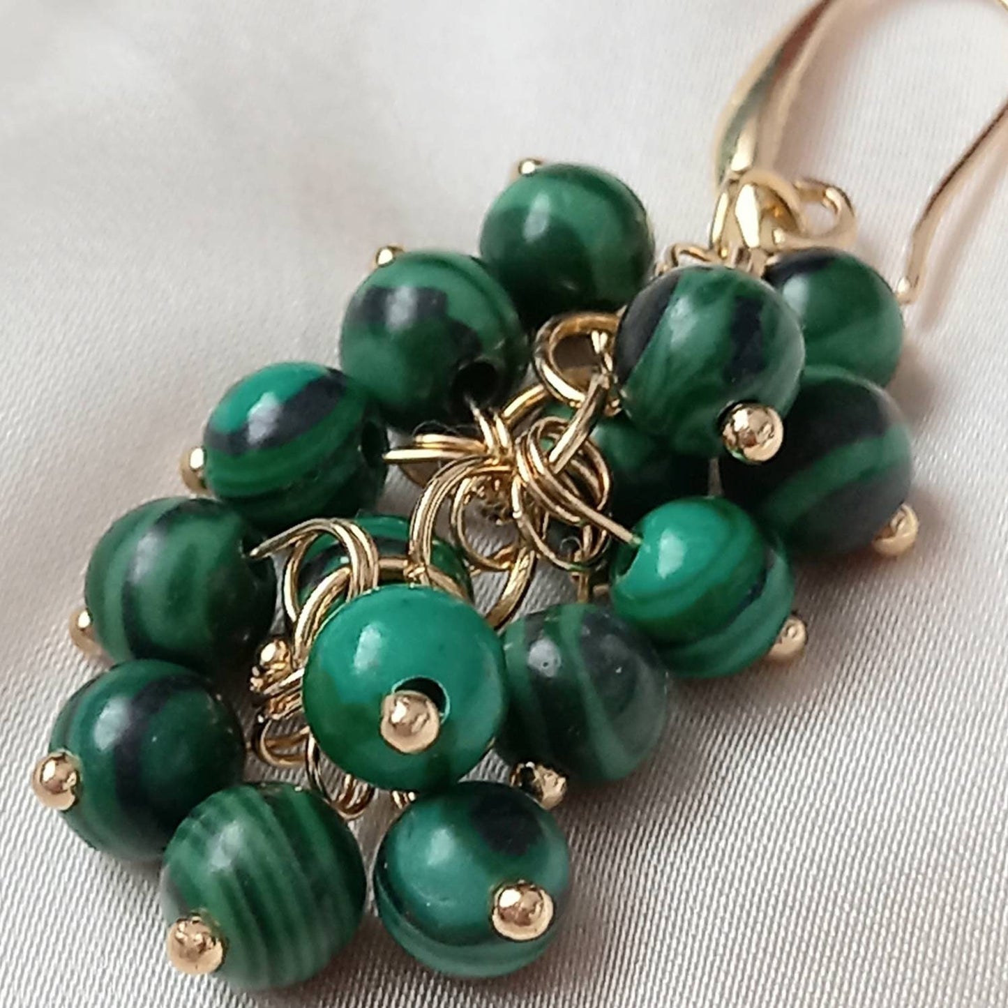 Green Bead Grape Drop Earrings - Bead Earrings, Bead Jewellery, Hanging Jewellery, Green Accessories, Green Earrings, Green Jewellery