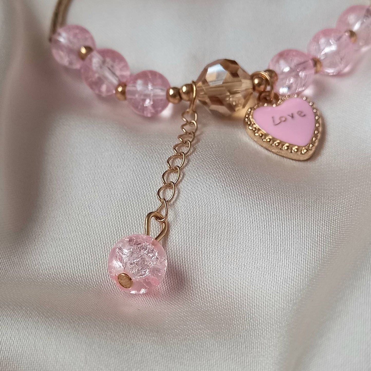 Pink Heart Bead Charm Bracelet - Bead Jewellery, Pink Accessories, Charm Bracelet,Bead Bracelet,Classy Bracelet,Cute Bracelet,Pink Jewelley