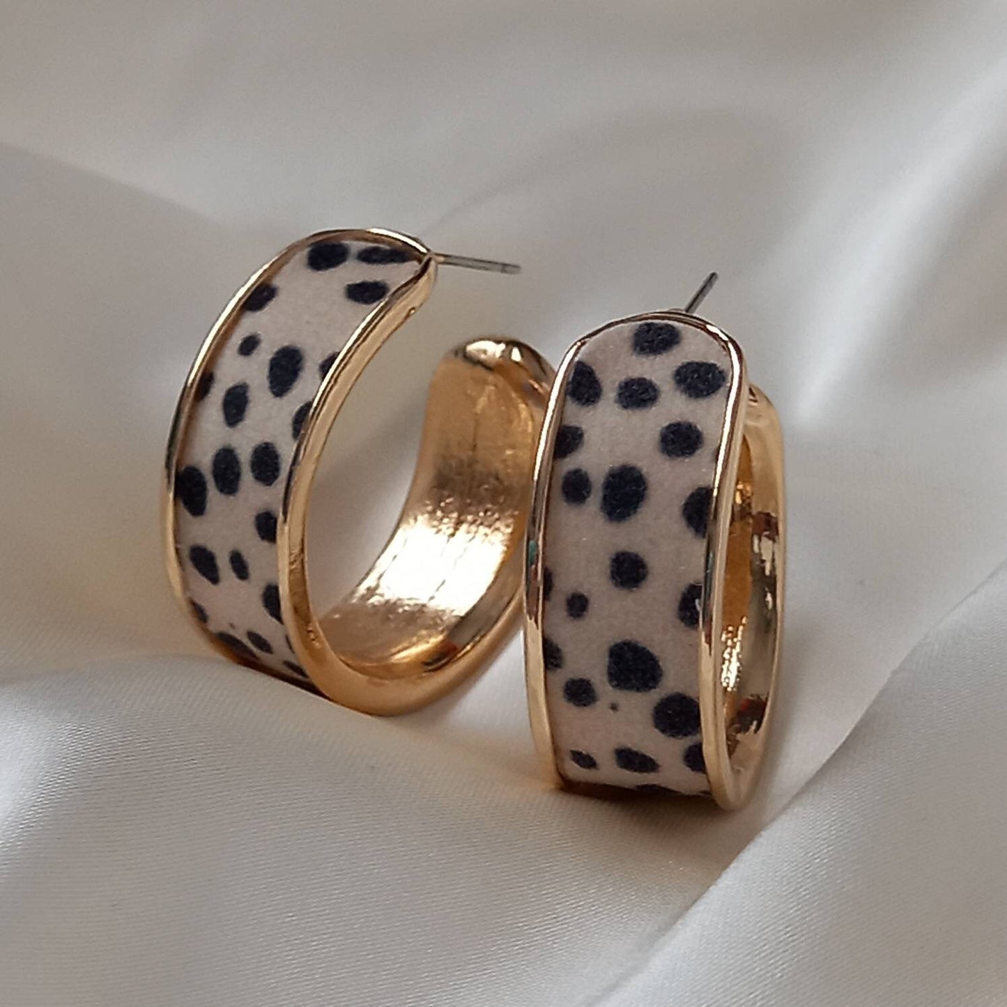 Leopard Print Hoop Earrings - Small Gold Hoops, Everyday Hoop Earrings In The UK, Everyday Jewellery In The UK, Spotty Hoop Earrings