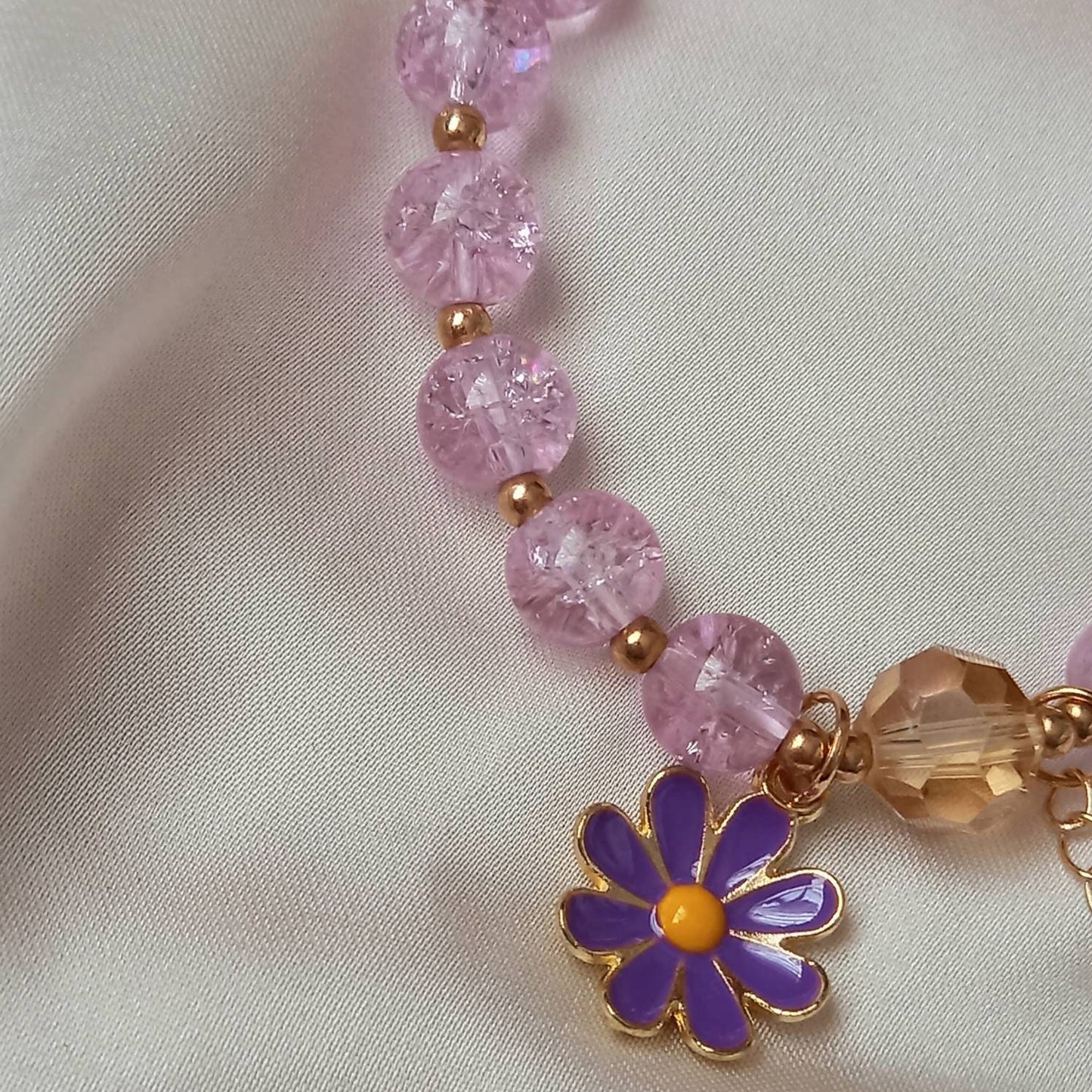 Pink Floral Bead Charm Bracelet - Bead Jewellery, Pink Accessories, Charm Bracelet,Bead Bracelet,Classy Bracelet,Cute Bracelet,Pink Jewelley