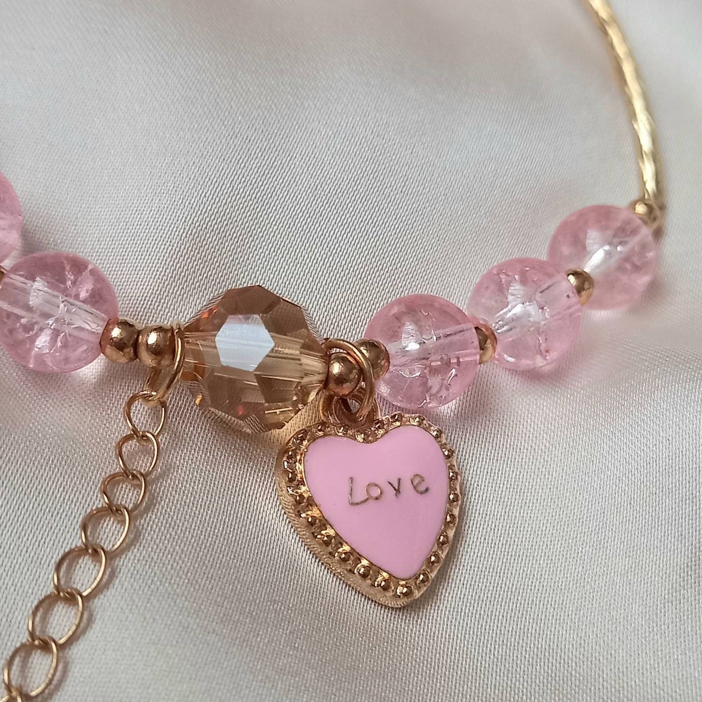 Pink Heart Bead Charm Bracelet - Bead Jewellery, Pink Accessories, Charm Bracelet,Bead Bracelet,Classy Bracelet,Cute Bracelet,Pink Jewelley