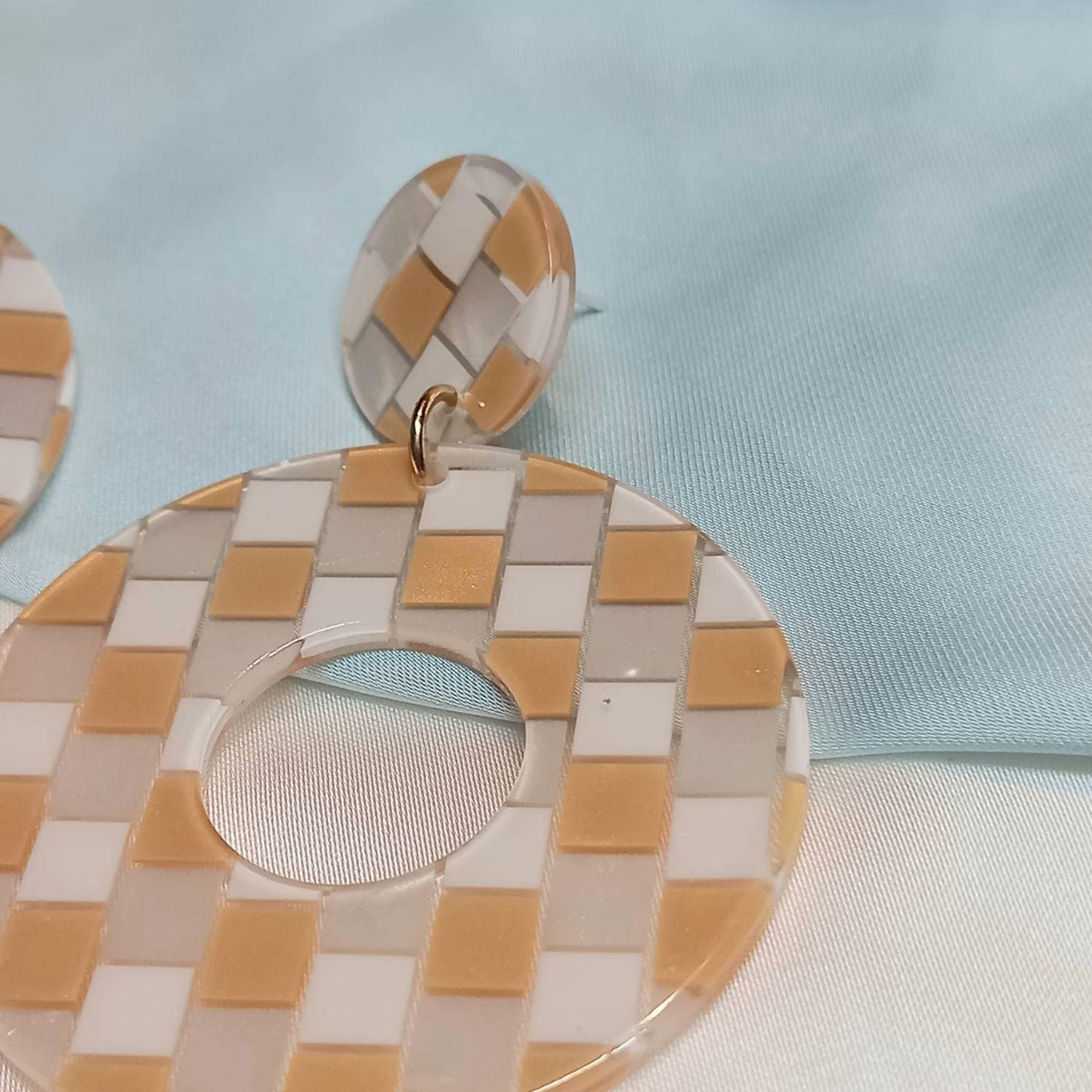 Orange & White Retro Drop Earrings - 70's Style Earrings, Vintage Style, Hanging Jewellery,Orange Jewellery,Gold Earrings