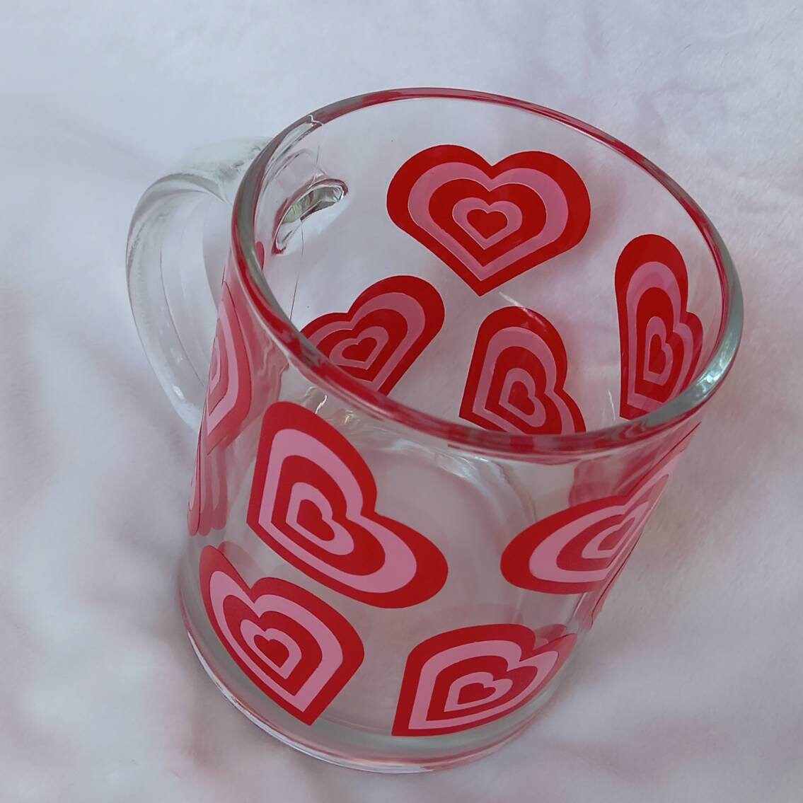 Retro Heart Glass Mug - Valentines Day Gift In The UK, Pink Retro Mug, 70's Mug, Gifts For Her In The UK, Red Love Mug,Retro Mug,Funky Mug