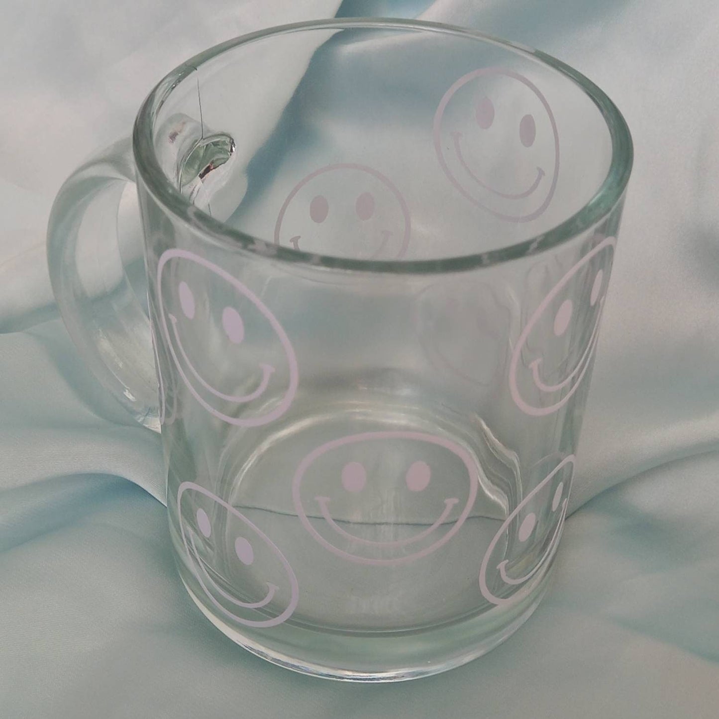 White Smiley Face Glass Mug - Valentines Day Gift, Valentines Mug, Smiley Mug, Positive Mug, Happy Mug, Clear Mug, White Mugs In The UK