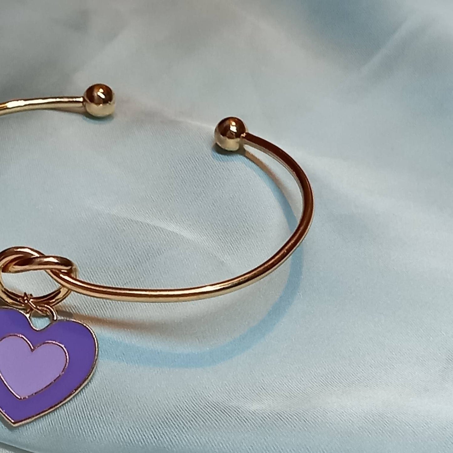 Gold Plated Knot & Purple Heart Bangle Bracelet - Gold Jewellery, Gold Bangle, Bangle Jewellery, Heart Bangle Bracelet, Purple Gift For Her