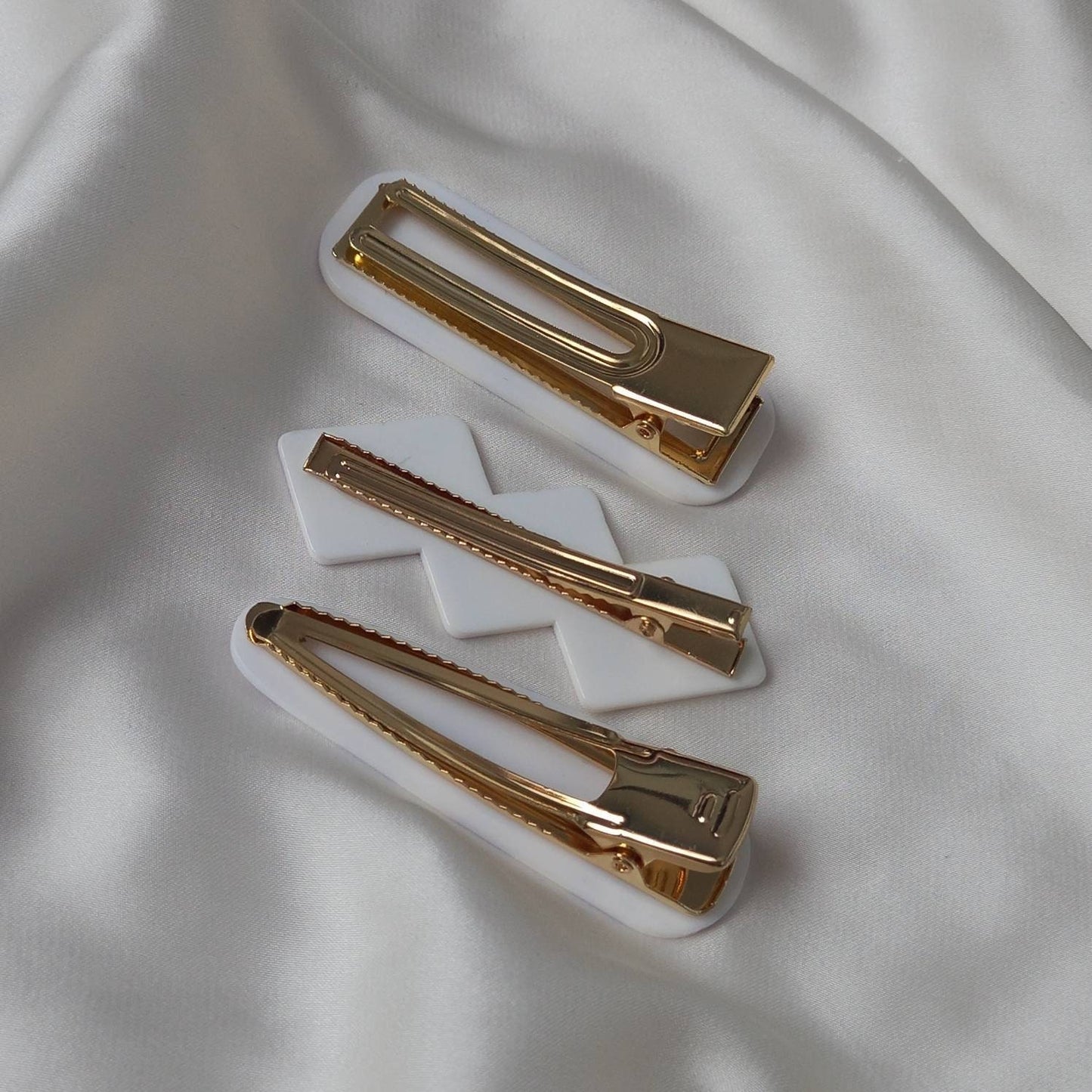 Set of 3 Chequered Hair Clips - Yellow & White Hair Clip, Funky Hair Accessories, Chequered Hair Clips, 70's Accessories, Minimalistic