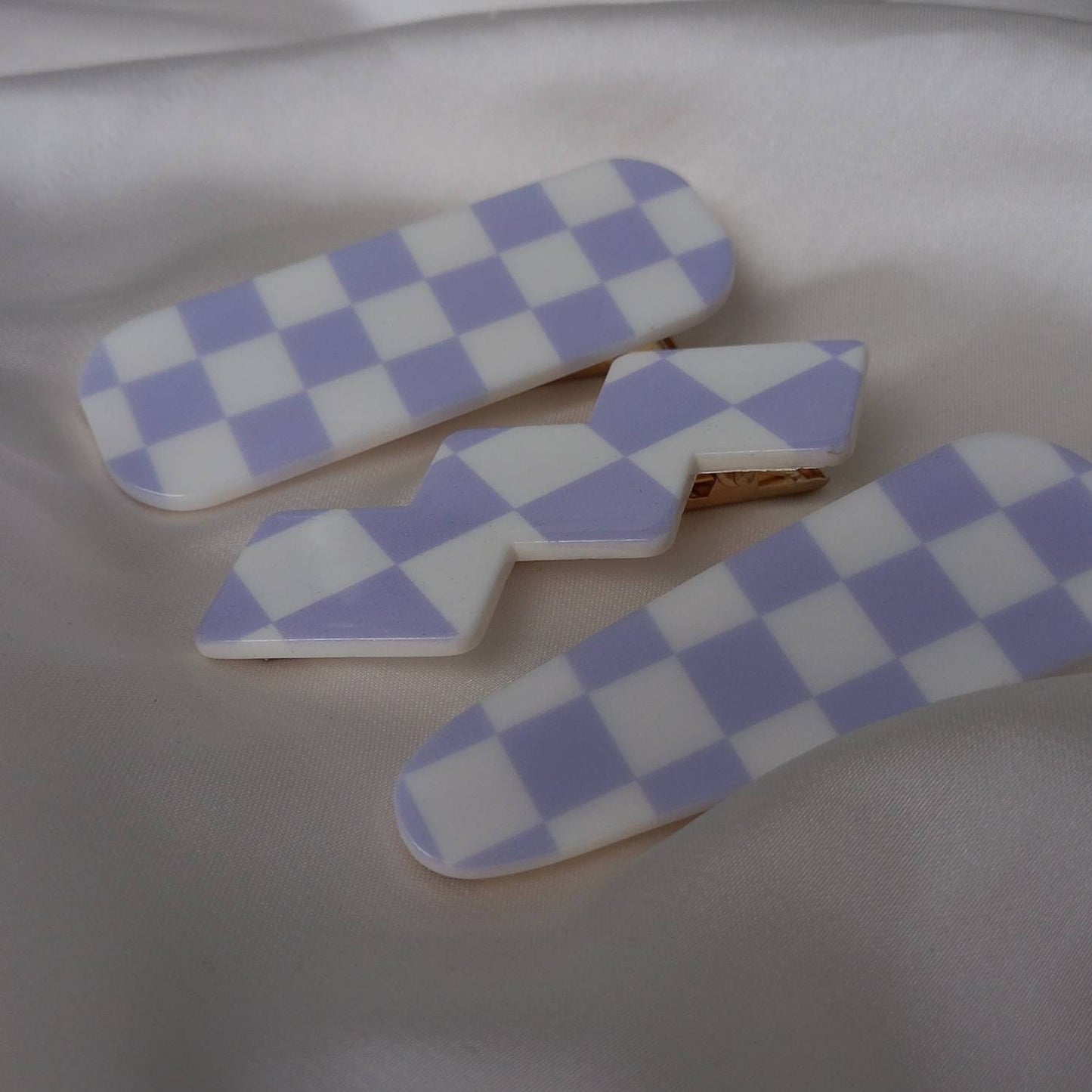 Set of 3 Chequered Hair Clips - Purple & White Hair Clip, Funky Hair Accessories, Chequered Hair Clips, 70's Accessories, Minimalistic