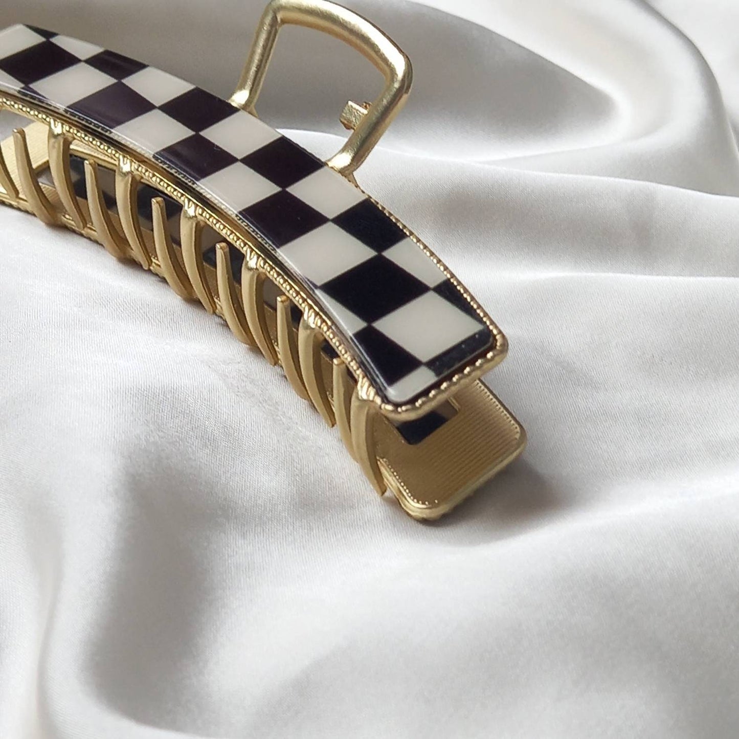 Black & White Retro Hair Clip - Black Hair Clip, Funky Hair Clip, 70's Accessories, Vintage Style Hair Clip, Checkered Hair Clips In The UK