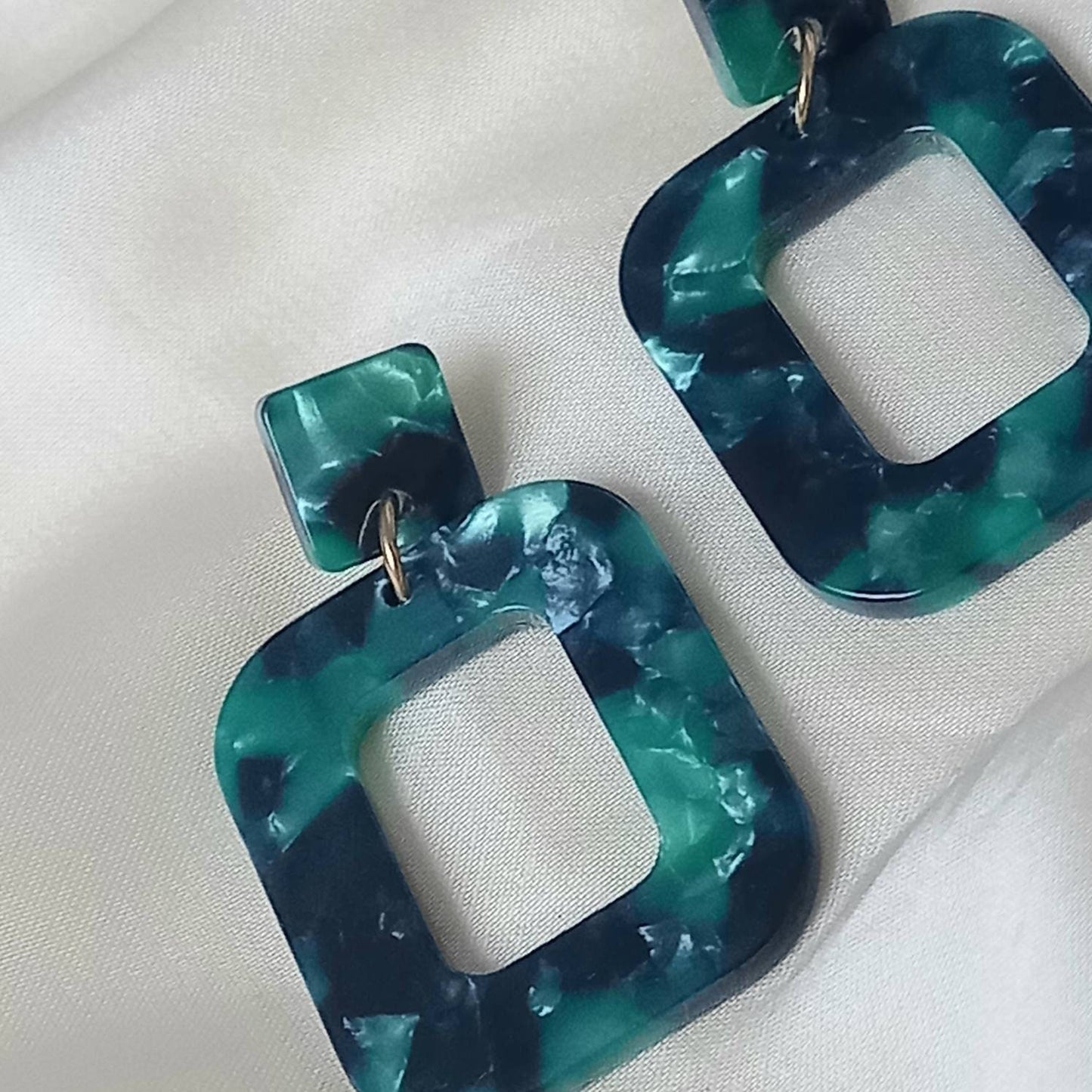 Green Resin Drop Earrings - High Polished,Hanging Jewellery,Accessories,Green Jewellery,Gold Earrings,Emerald Green,Resin Earrings