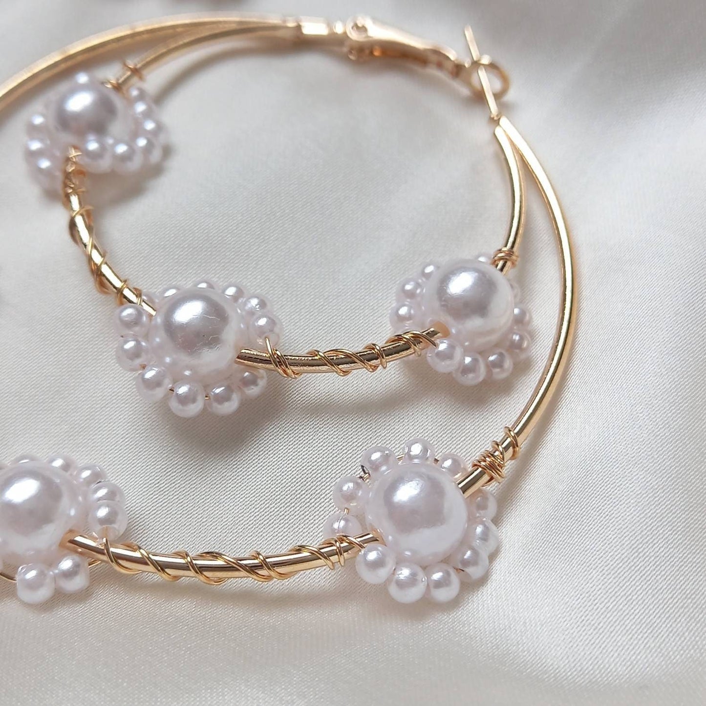 Faux Pearl Flower Hoop Earrings - Pearl Jewellery, Pearl Earrings, Flower Bead Earrings, Hoop Earrings, Cute Earrings, Pearl Jewellery
